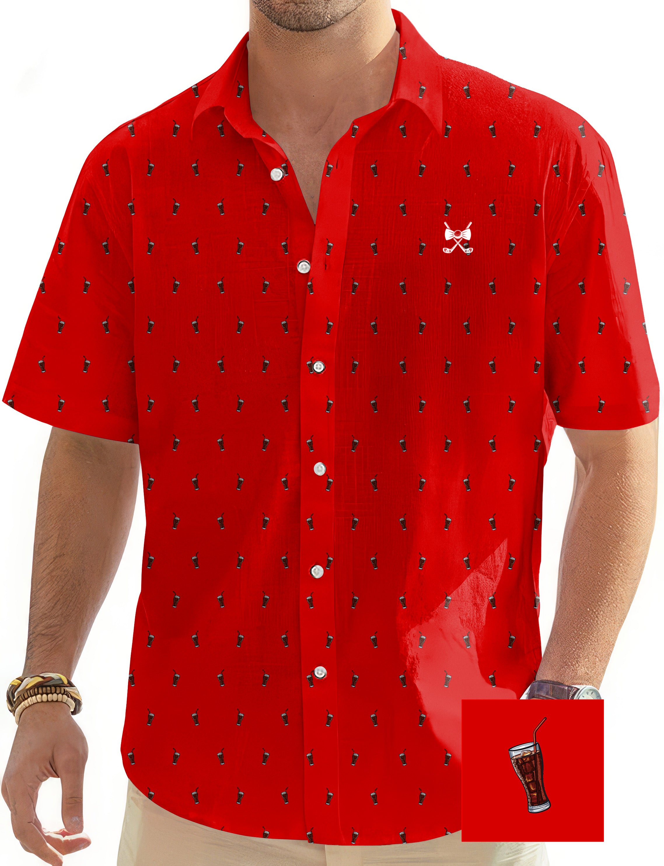 Candy Cola Glass Cup Men's Golf Hawaiian Shirts Button Down Shirt
