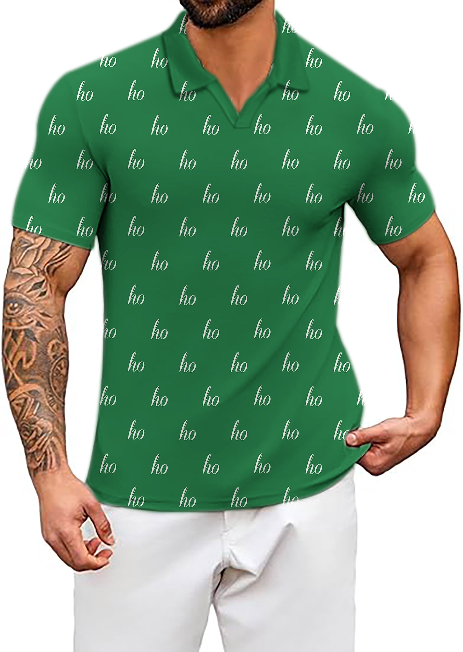 Men's Coconut Palm green custom name Christmas polo shirt with four-way stretch and moisture-wicking fabric