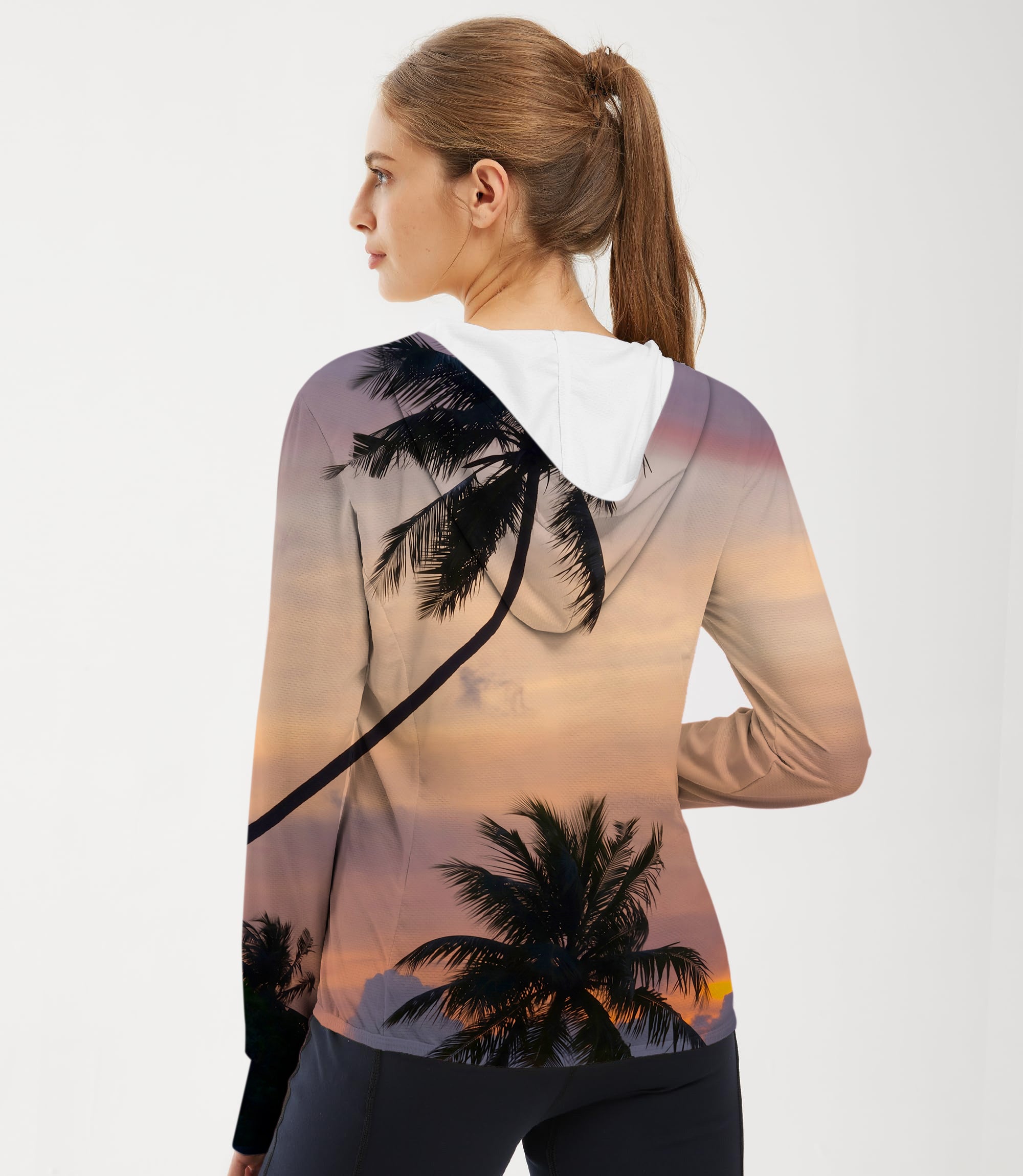 Women's Outdoor Sunset Palm Tree Golf Sun Protection Slim Fit zip hoodies