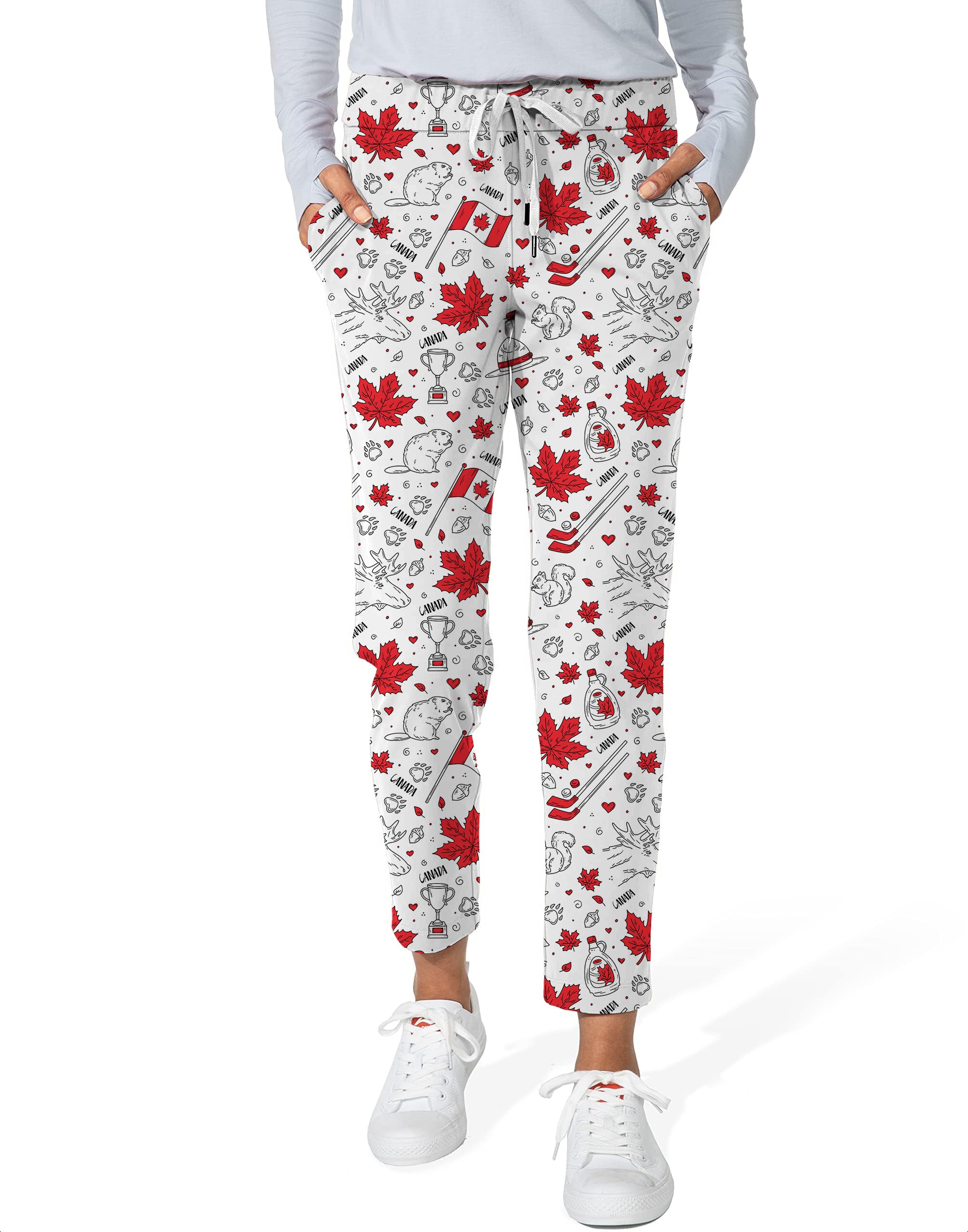Canadian Balloon Squirrel Maple Leaves Women's 7/8 Stretch Ankle Golf Pants