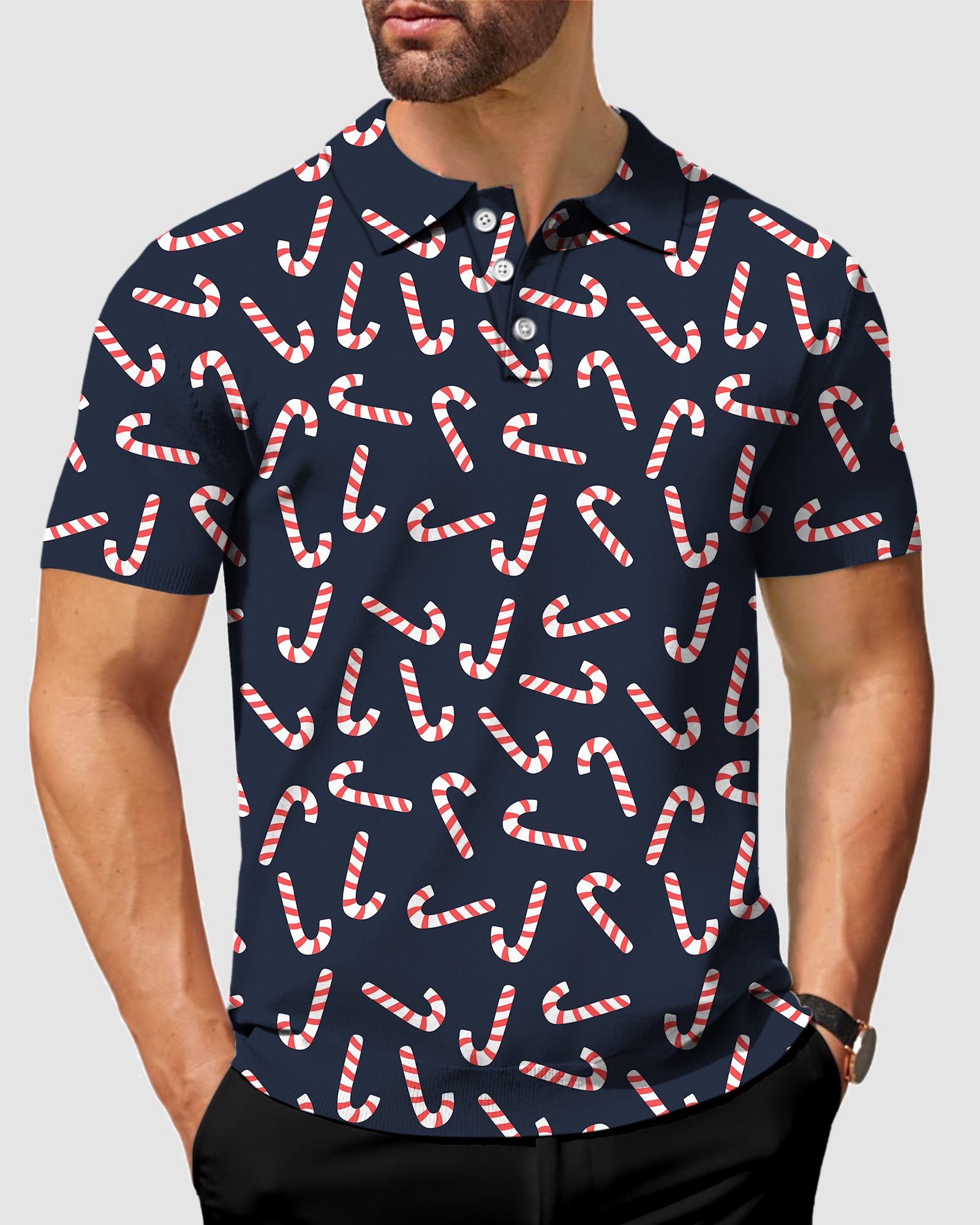 Men's Christmas candy stick Polo