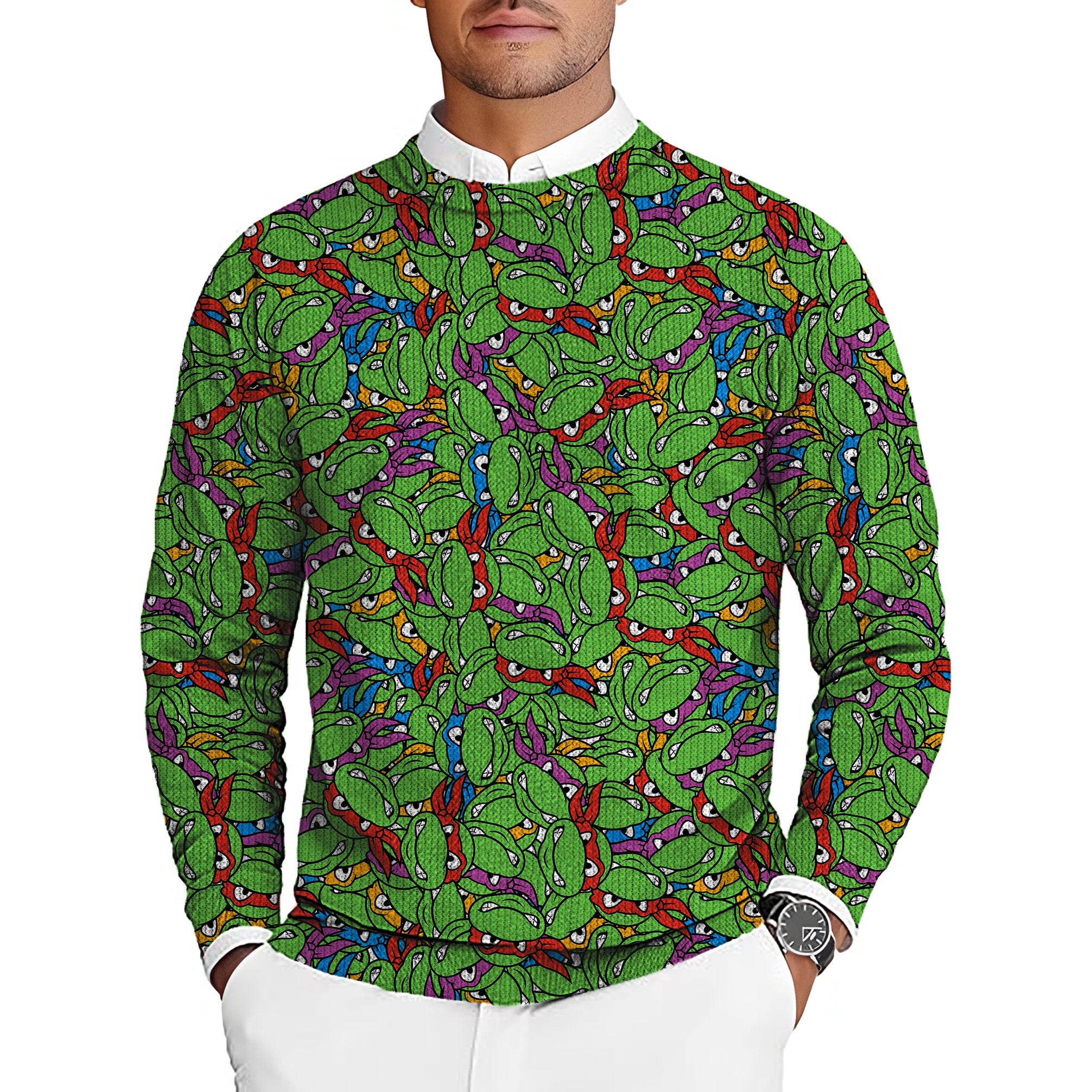 TMNT - Mean Green Men's Golf Crewneck Pullover Sweaters Ugly Sweater