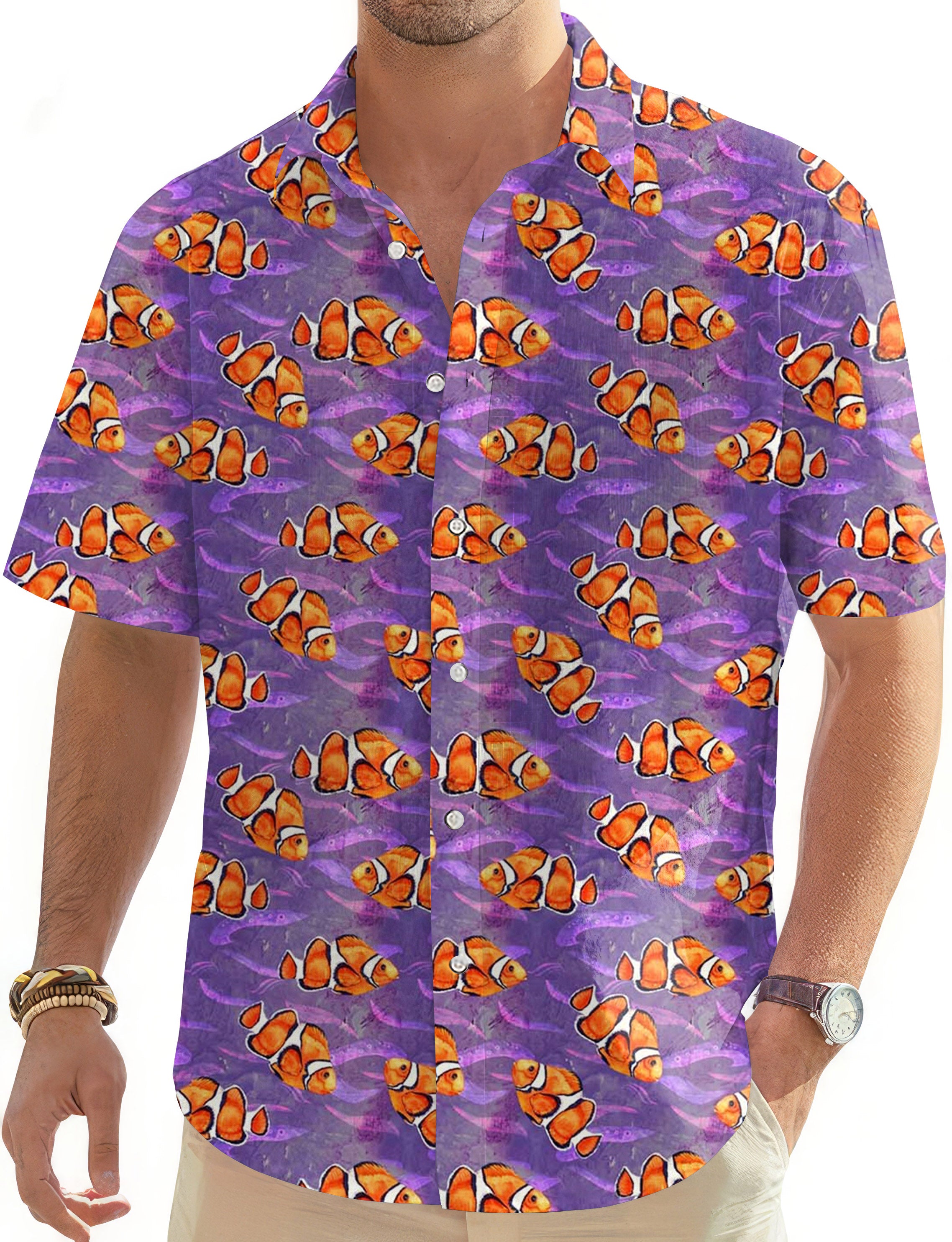 Nemo fis-Men's Golf Hawaiian Shirts Button Down Shirt