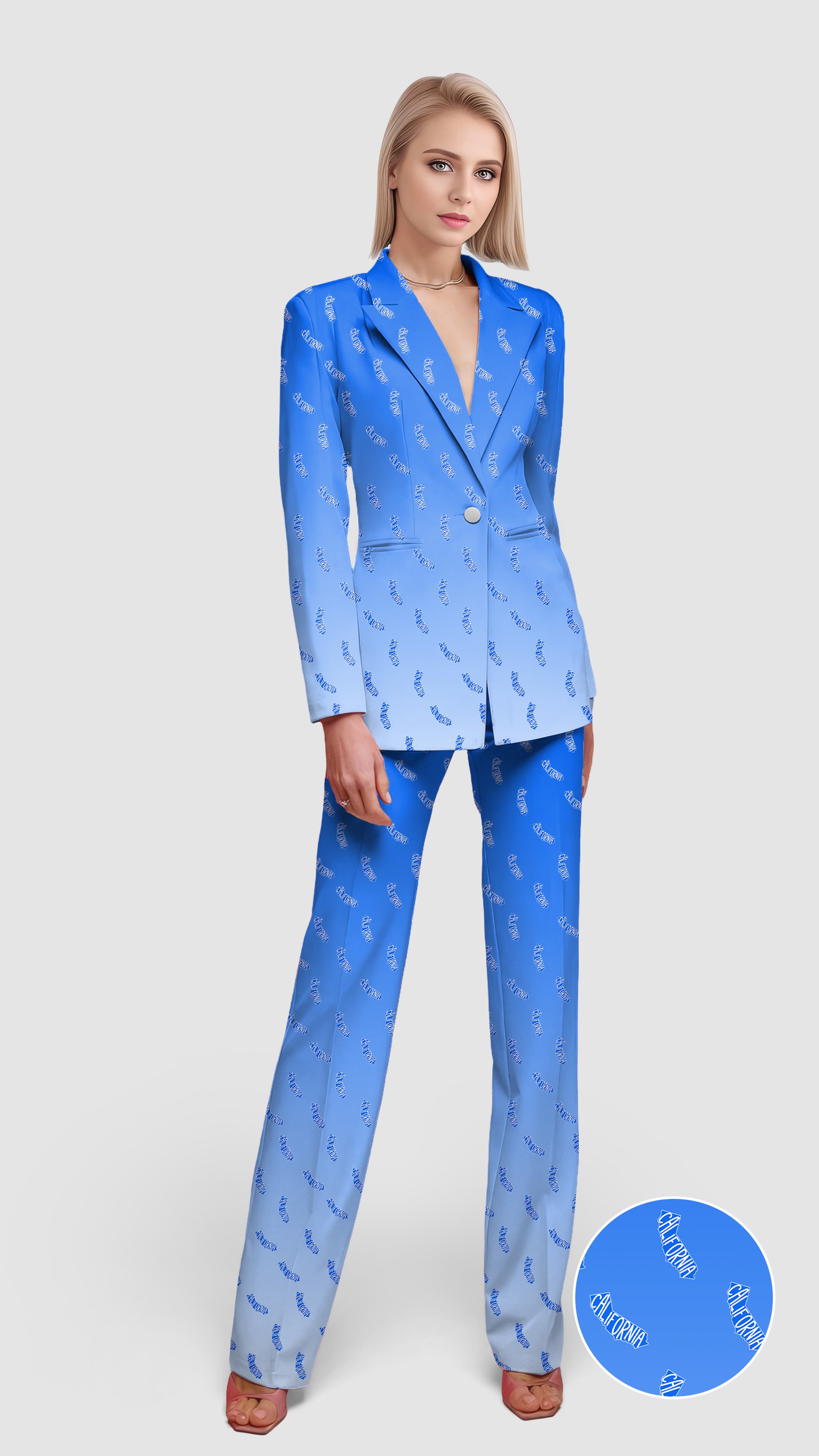 Blue California Women's Blazer Casual Work Office Blazer Suit set