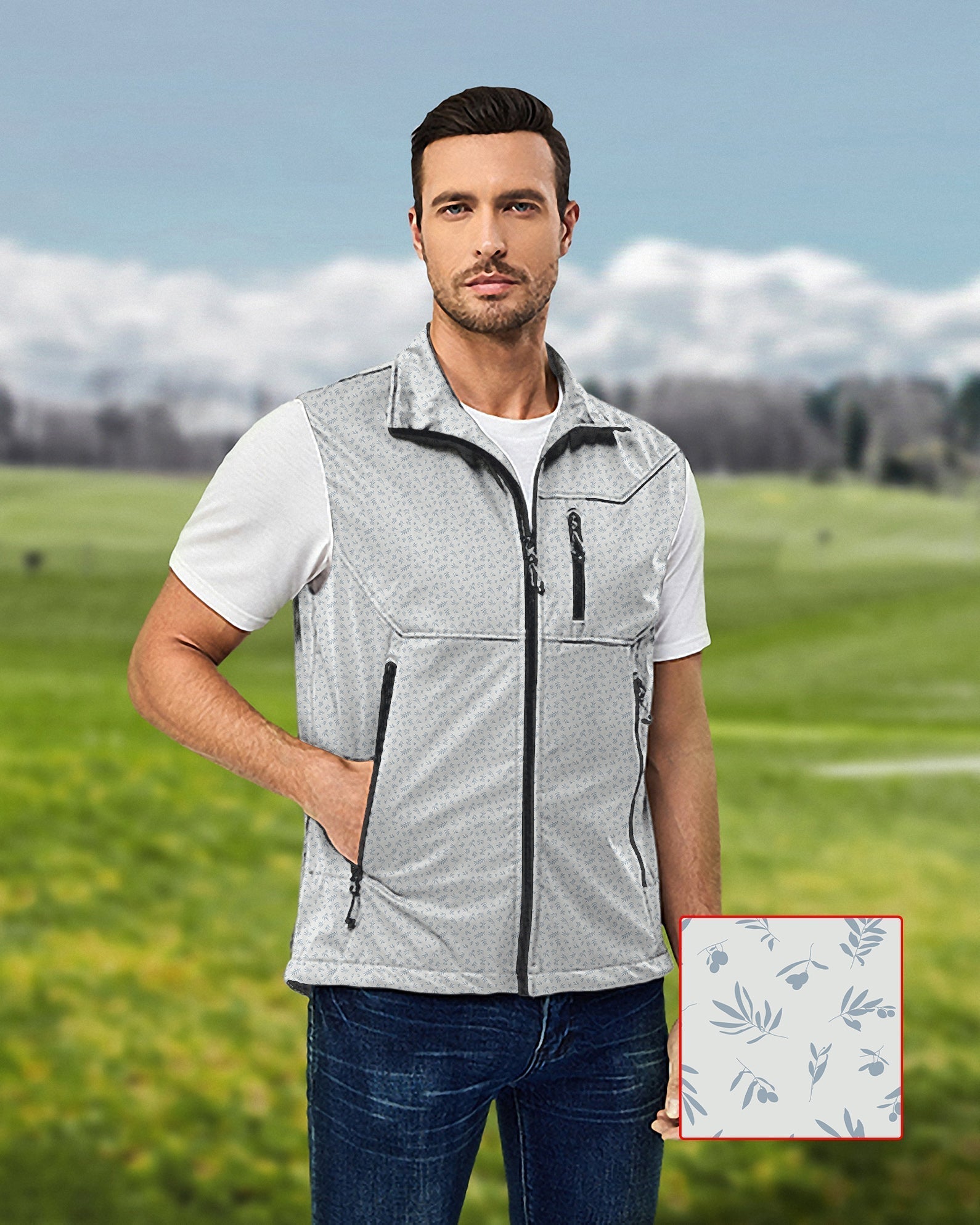 Men's Leaves And Fruits lightweight softshell vest sleeveless jacket outdoors on golf course