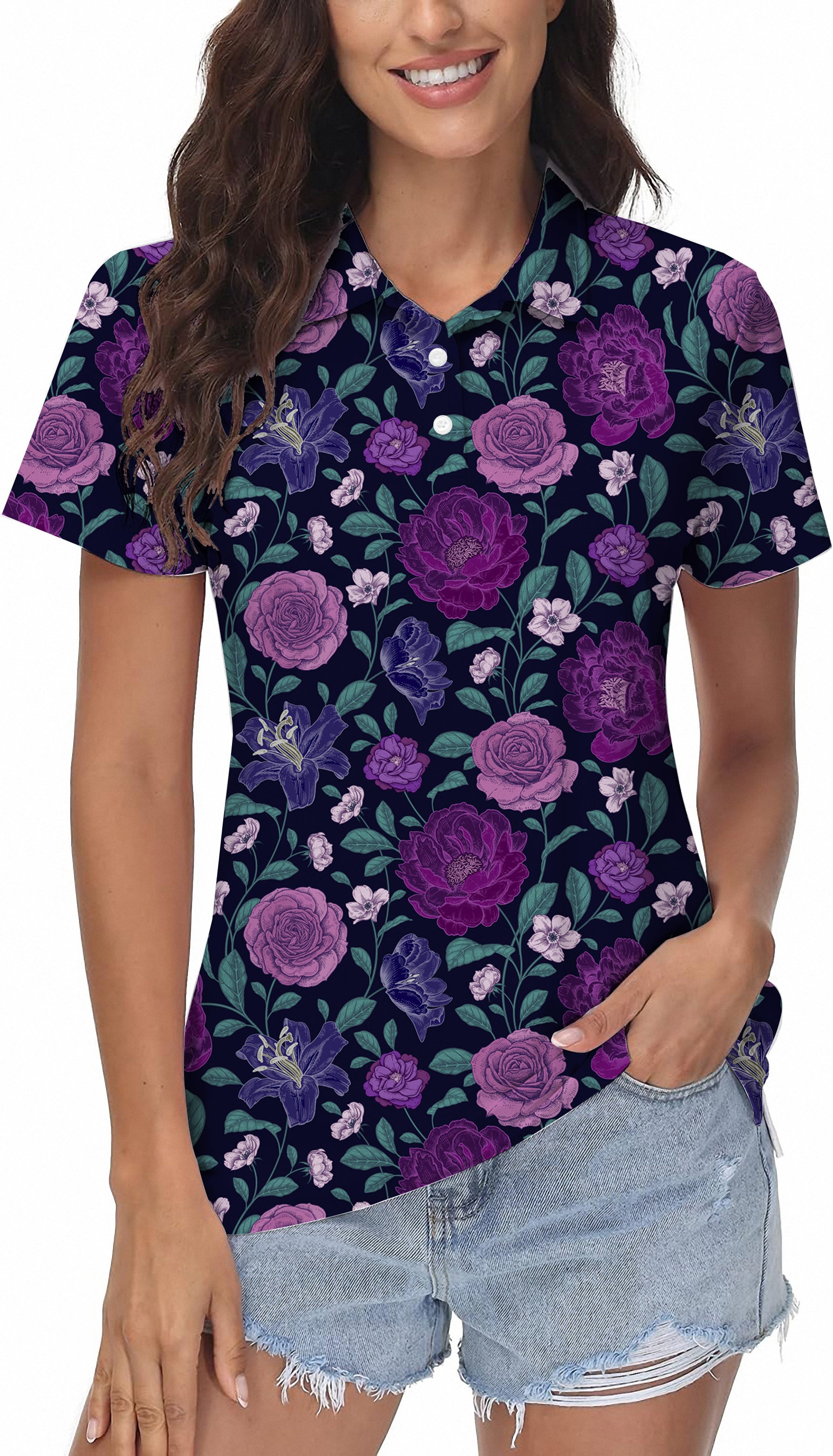 Purple Floral Women's Golf Polo