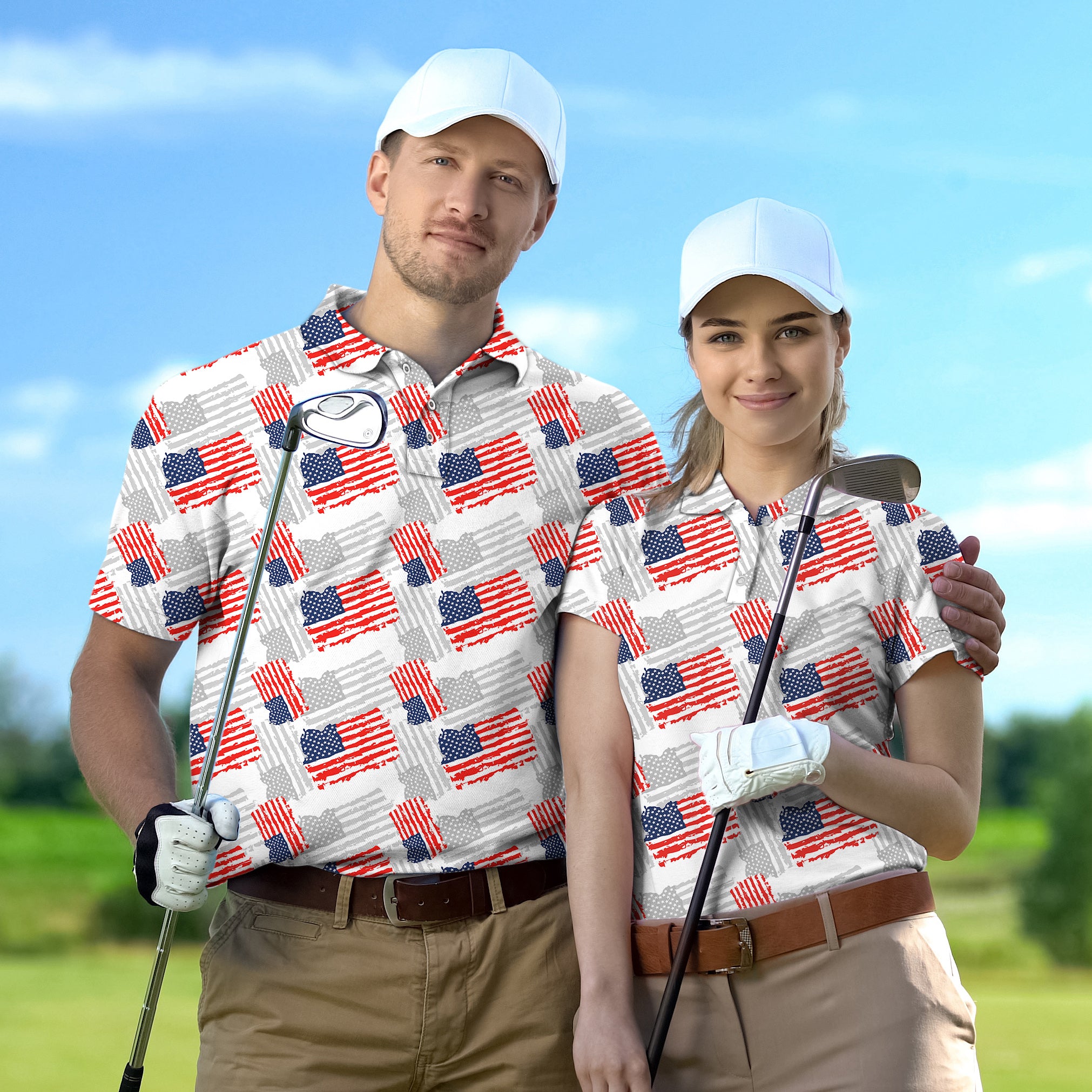 Golf Polo Couple Family set American flag tournament