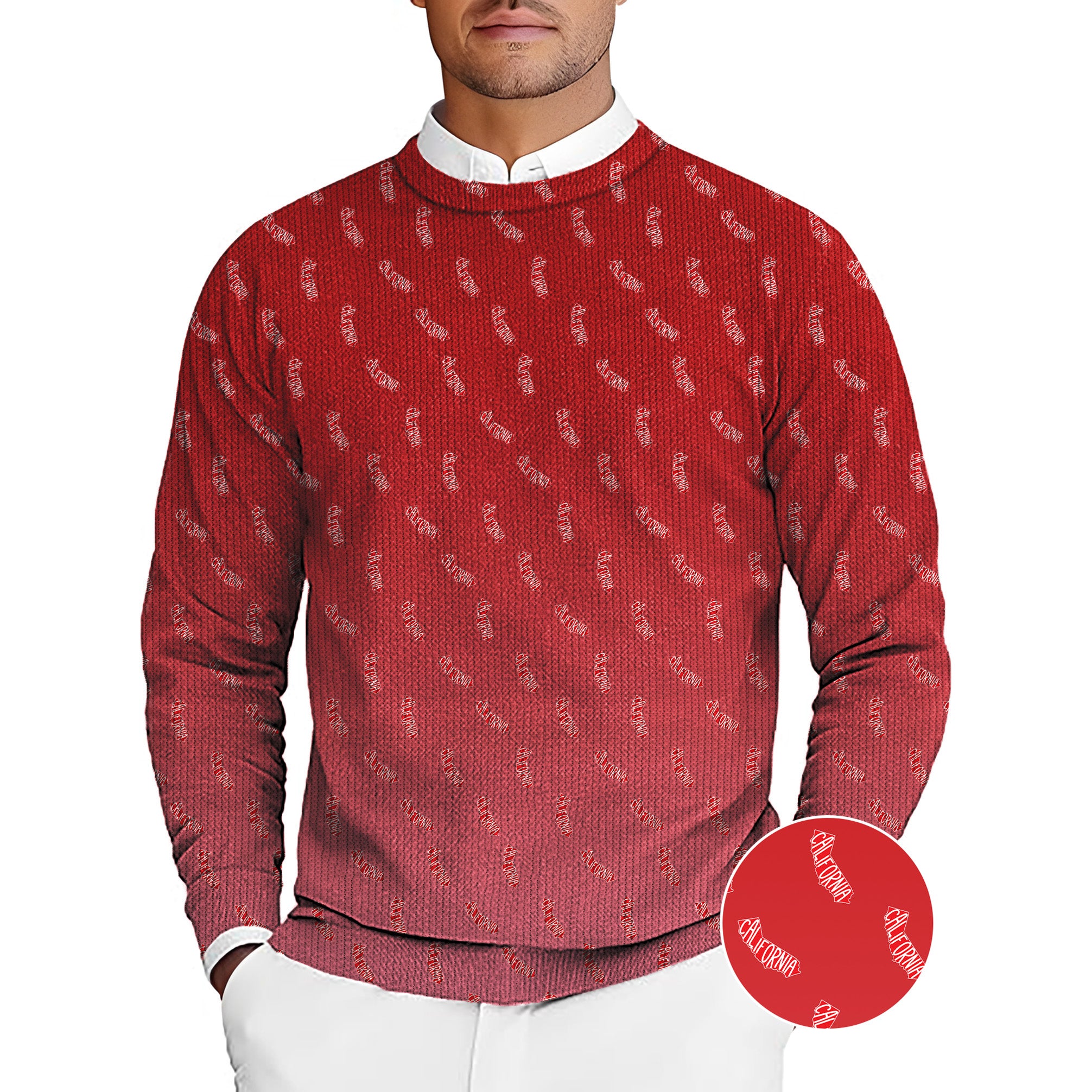 Red California Men's Golf Crewneck Pullover Sweaters Ugly Sweater