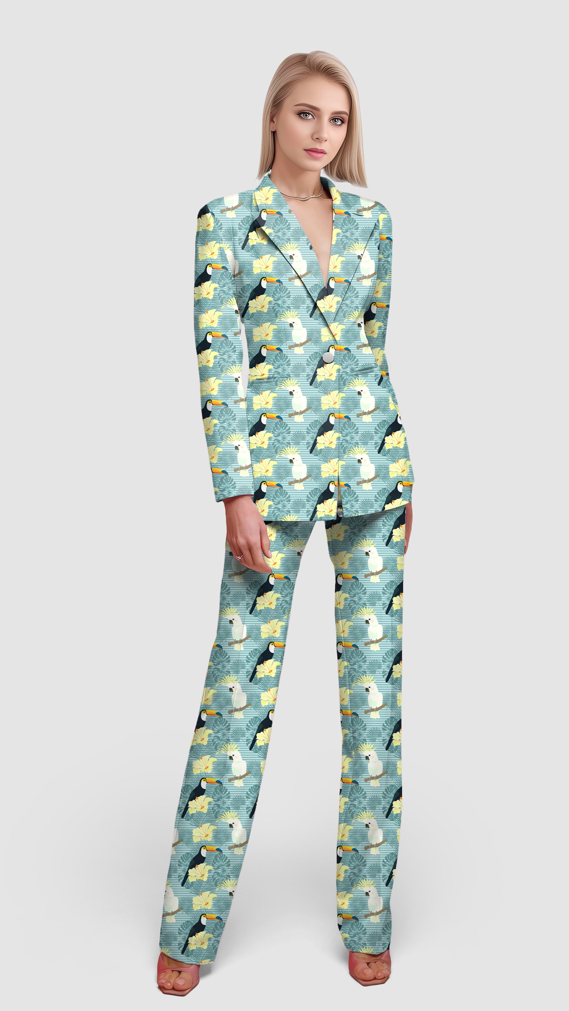 Flamingo flowers-Women's Blazer Casual Work Office Blazer Suit set
