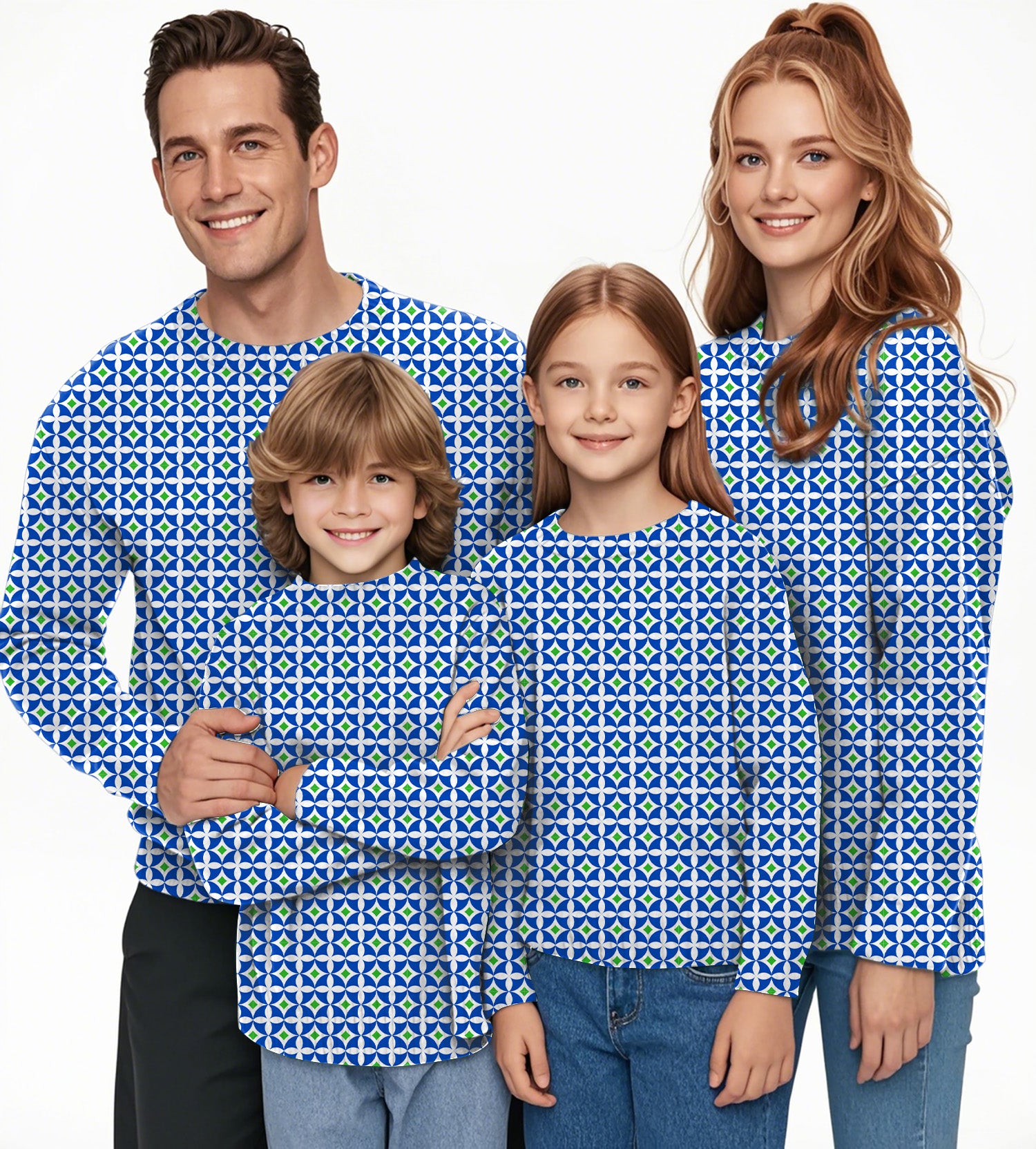 Blue-Green Diamond Crewneck Pullover Ugly Sweater Men Women boy girl family