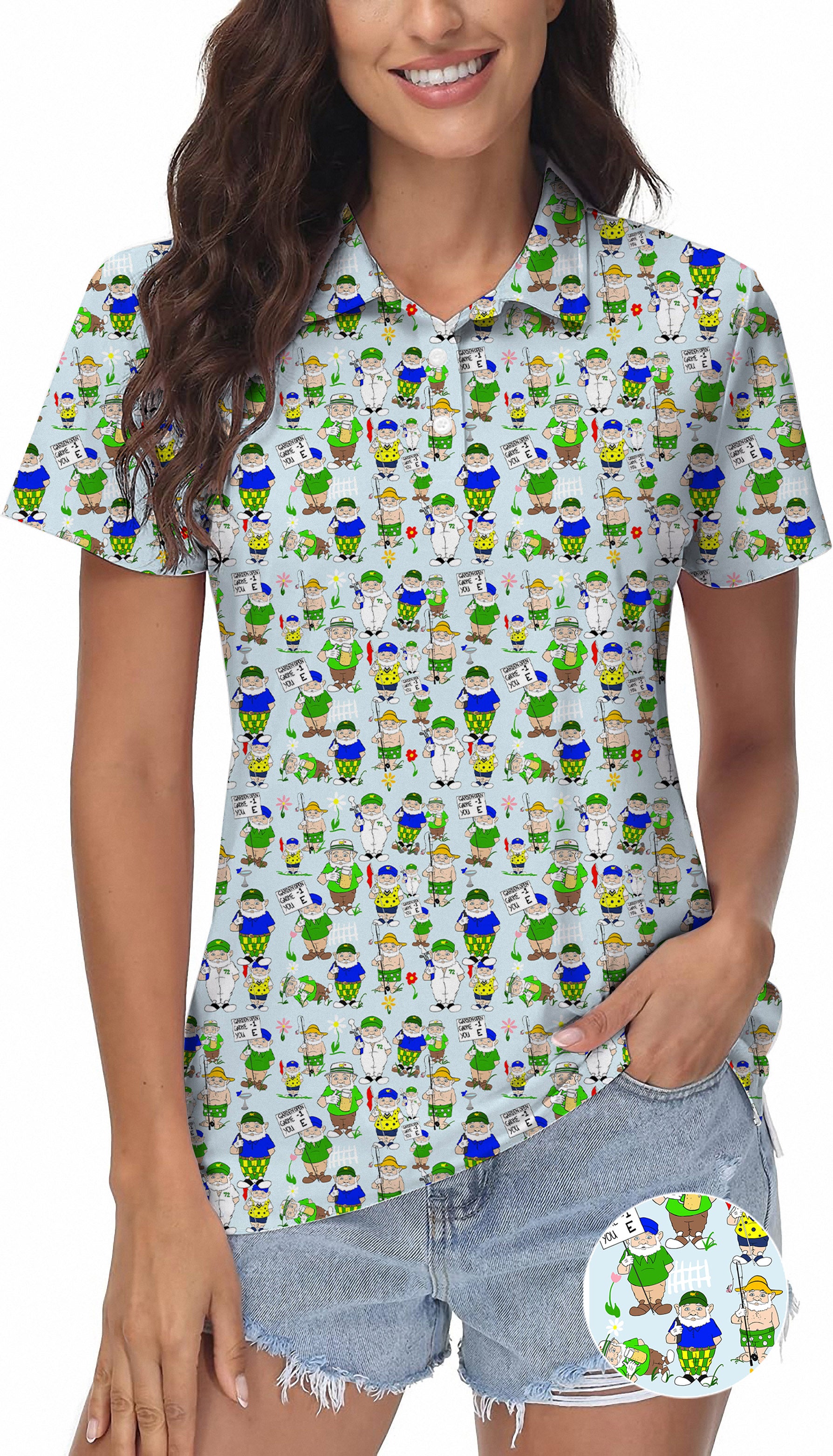 Gnome Garden Open Designer style Women's Golf Polo