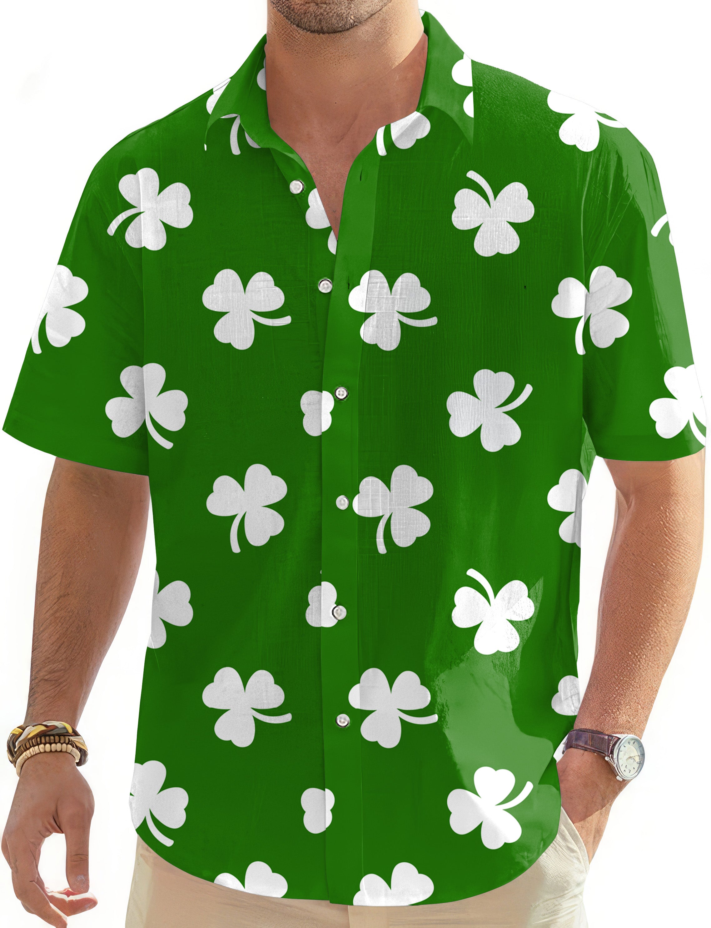 Leaf clover St. Patrick's Day-Men's Golf Hawaiian Shirts Button Down Shirt