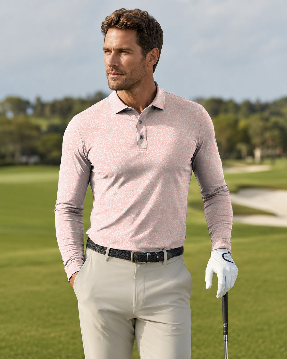 Men's Peach Performance golf Long-sleeved Polo