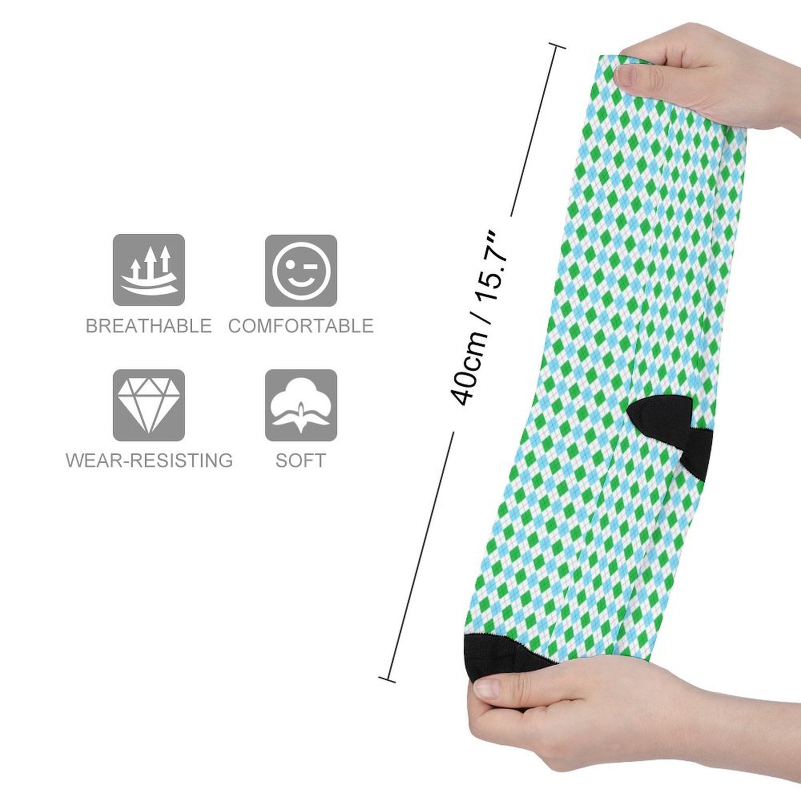 Green diamond grid Prined socks Gifts for Men Women