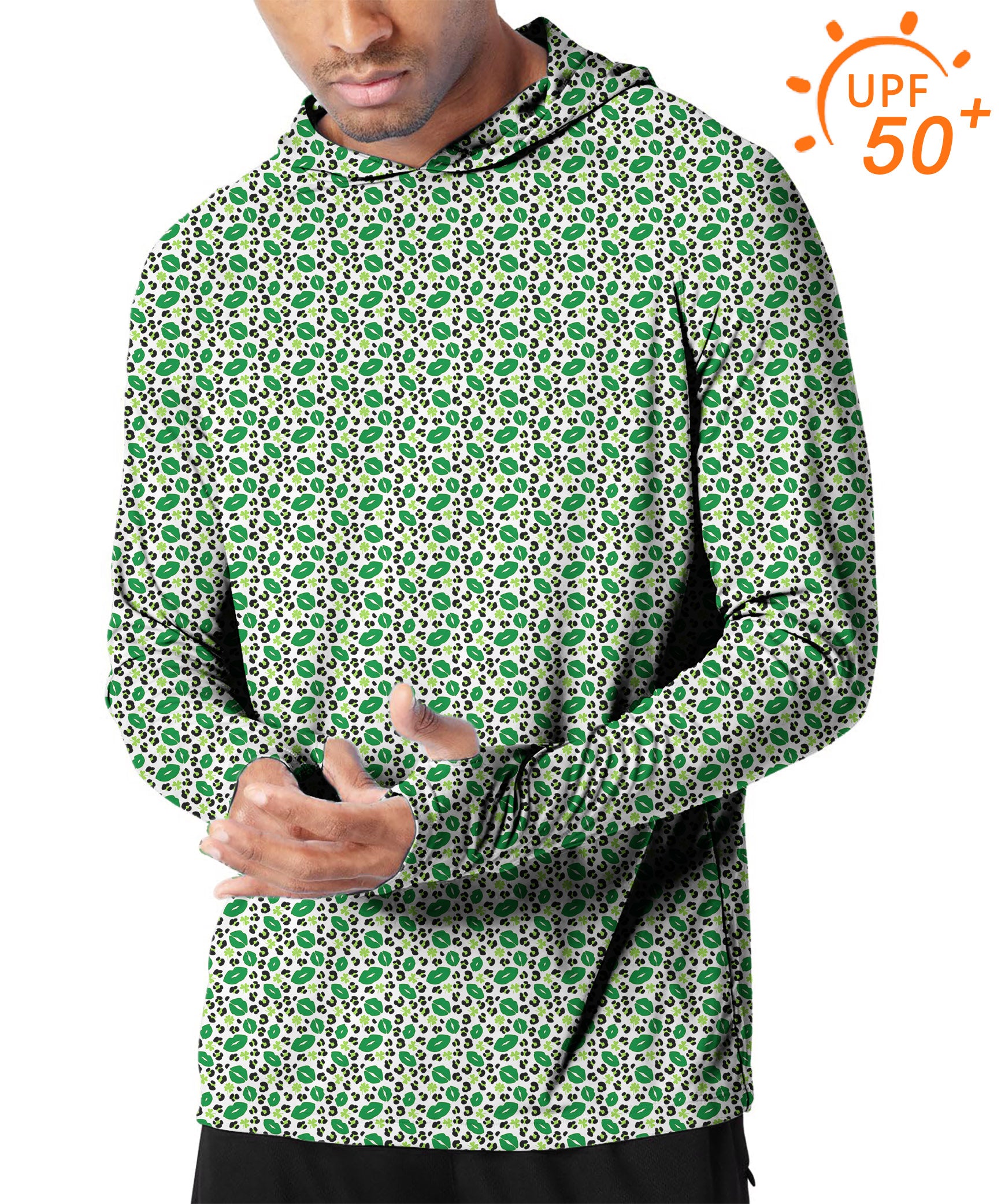 Men's Outdoor Green leopard kiss St. Patrick's Day Golf Sun Protection Slim Fit  hoodies