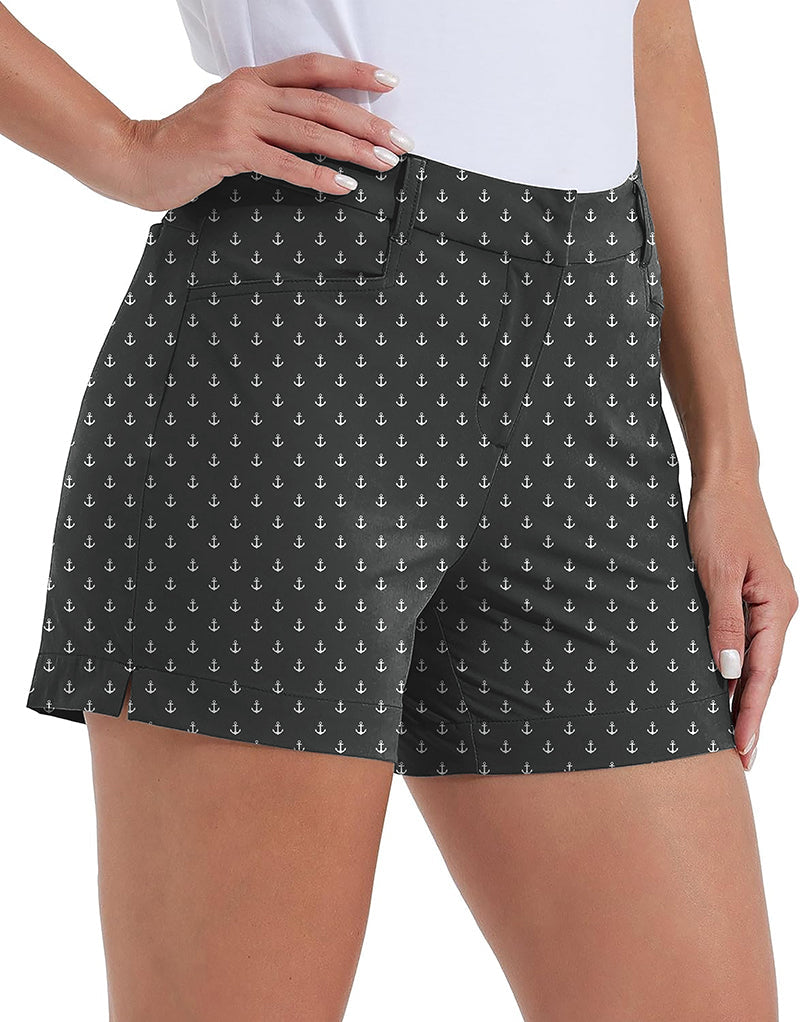Women's Black Anchor Polo quick-drying golf shorts with anchor pattern and pockets