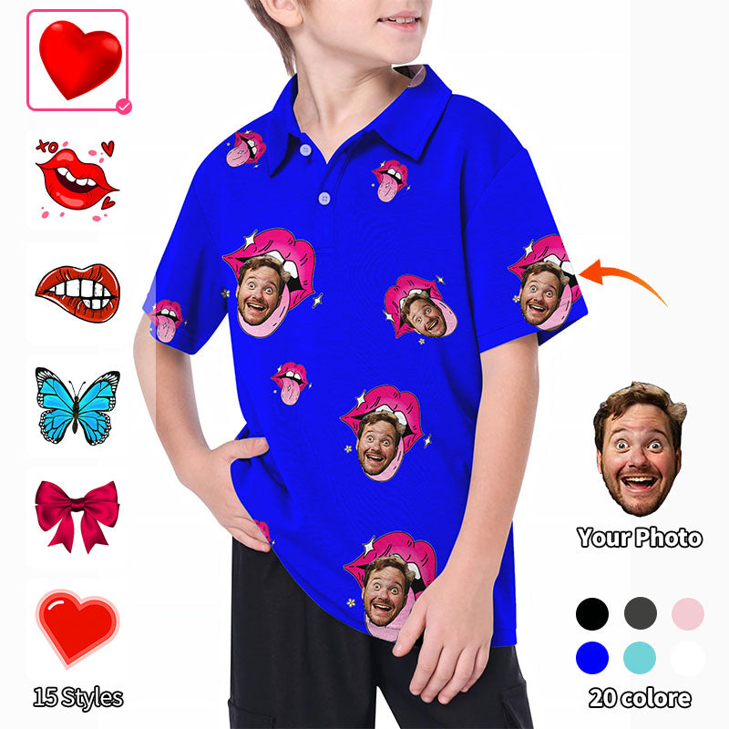 Valentine's Day Youth Custom Photo Face Custom Color Royal Love Golf Polo