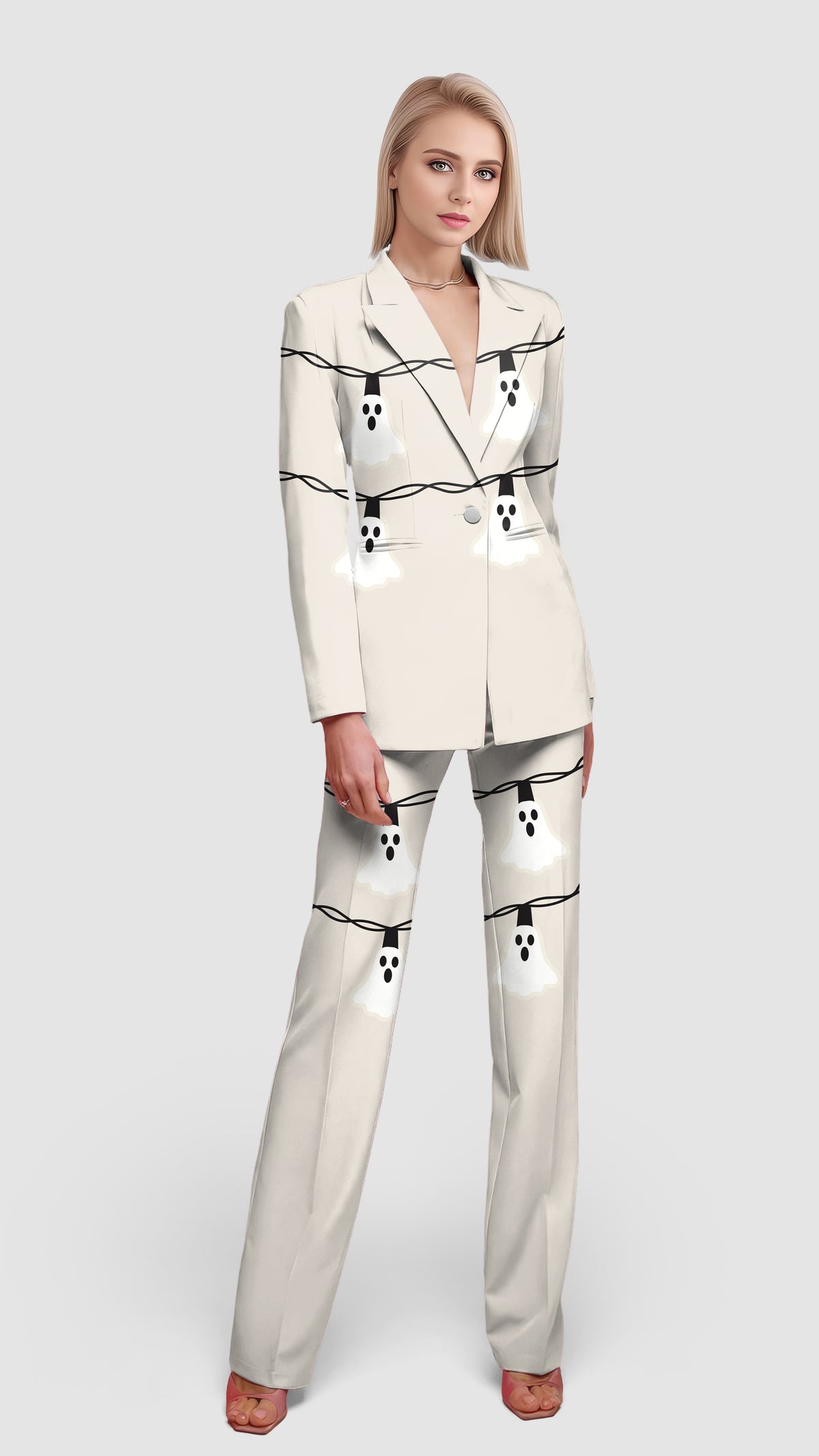 Halloween Ghost Light Women's Blazer Casual Work Office Blazer Suit set