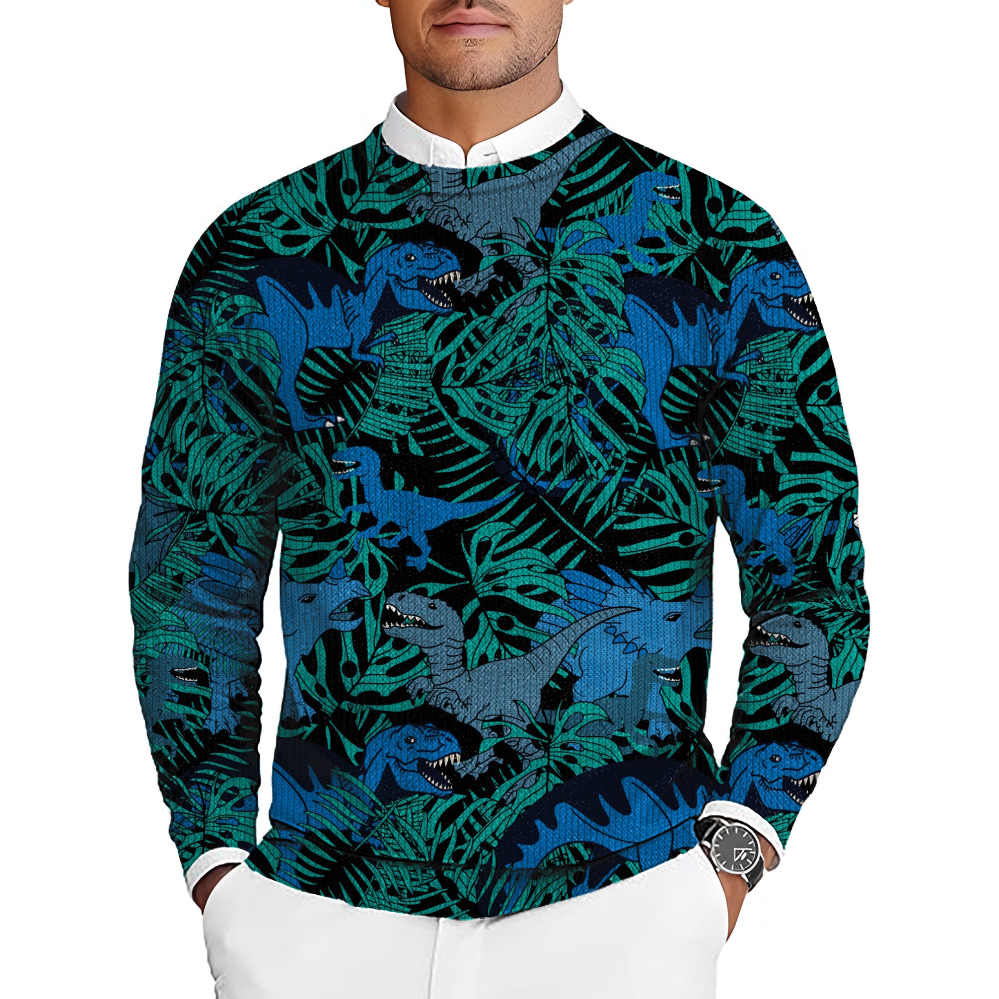 T-Rex Jungle Men's Golf Crewneck Pullover Sweaters Ugly Sweater