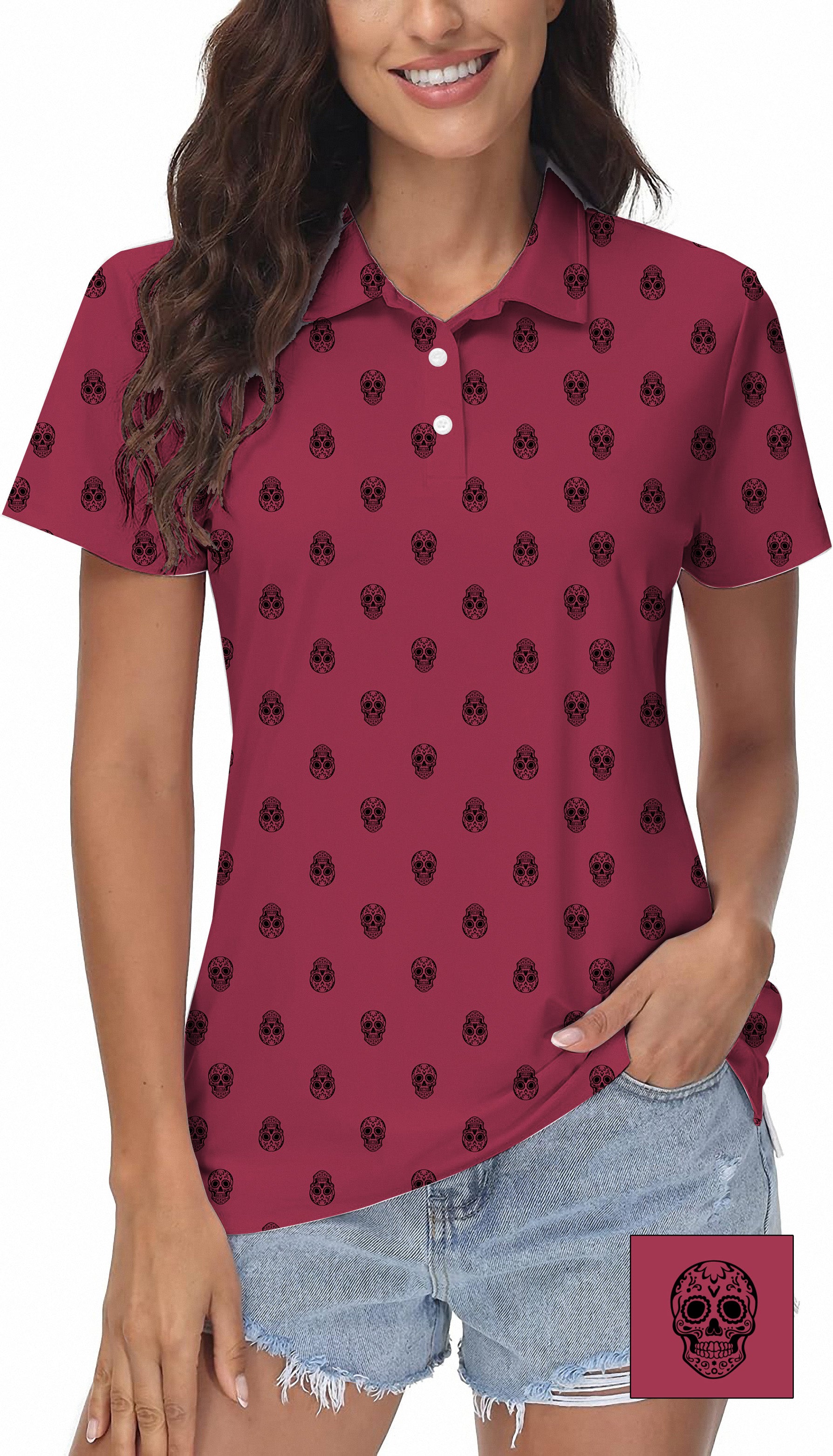 Skull Custom The Background Color Women's Golf Polo