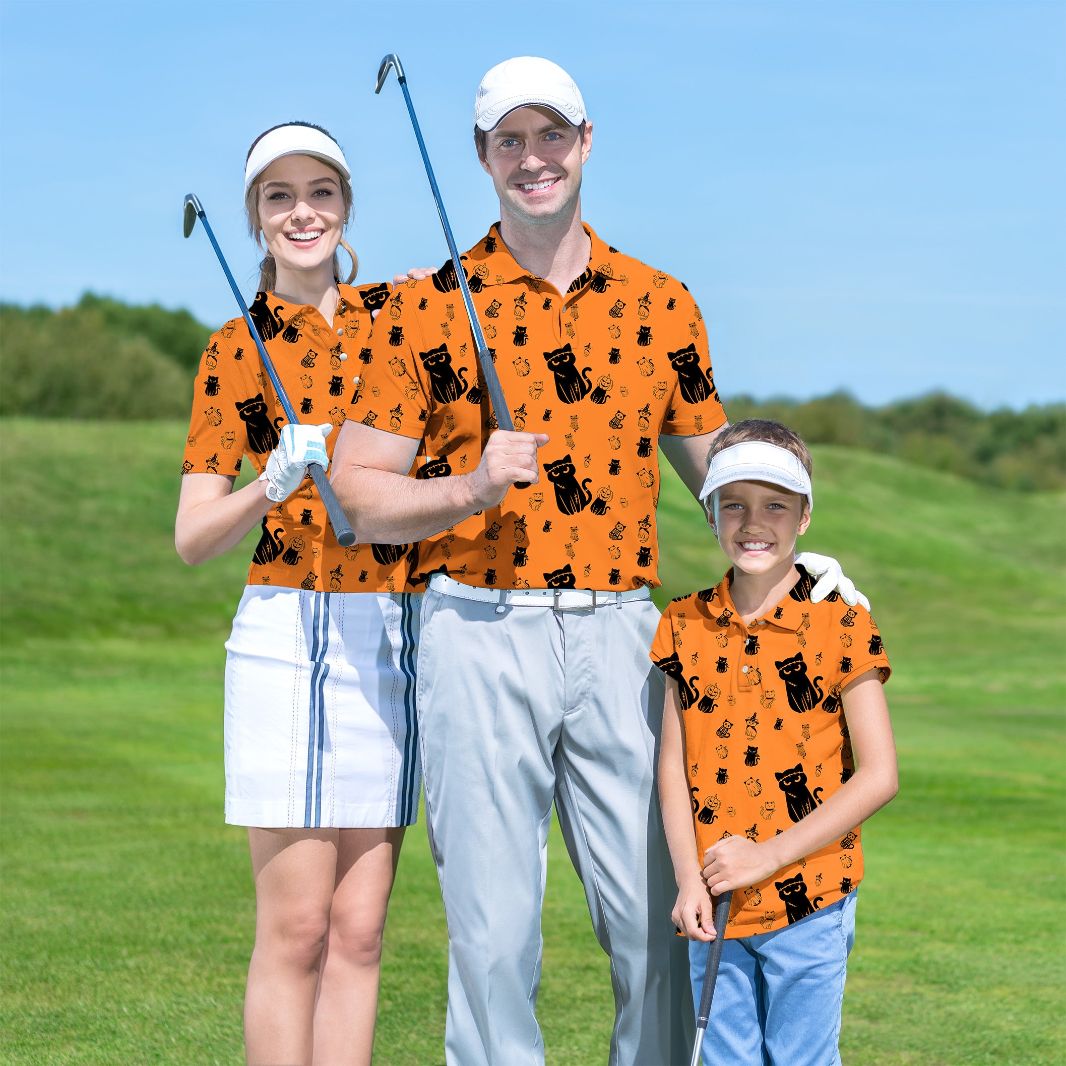 Family Halloween Cute Cat Custom The Background Color set Golf Championship Trophy tournament