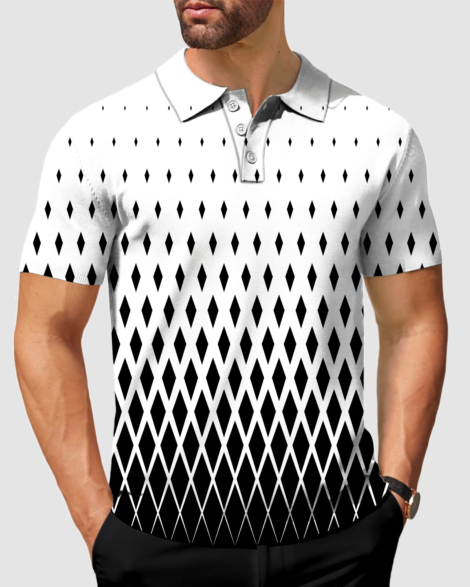 Men's White Black Gradient Polo