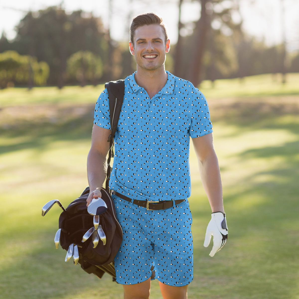 Men's Golf Set Polo+Shorts Sky-blue golf life