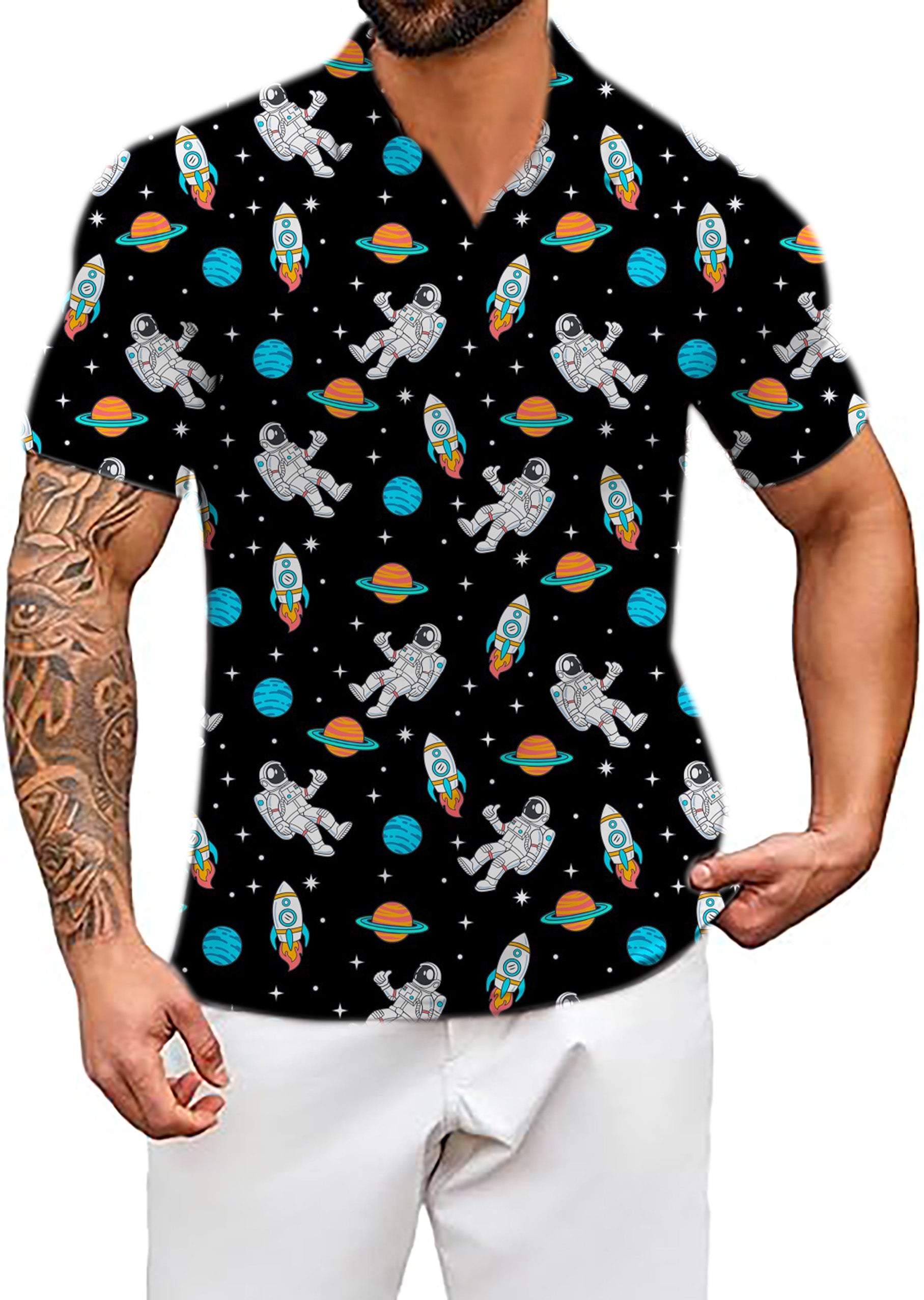 Men's Space Man V Neck Golf Polo Shirts