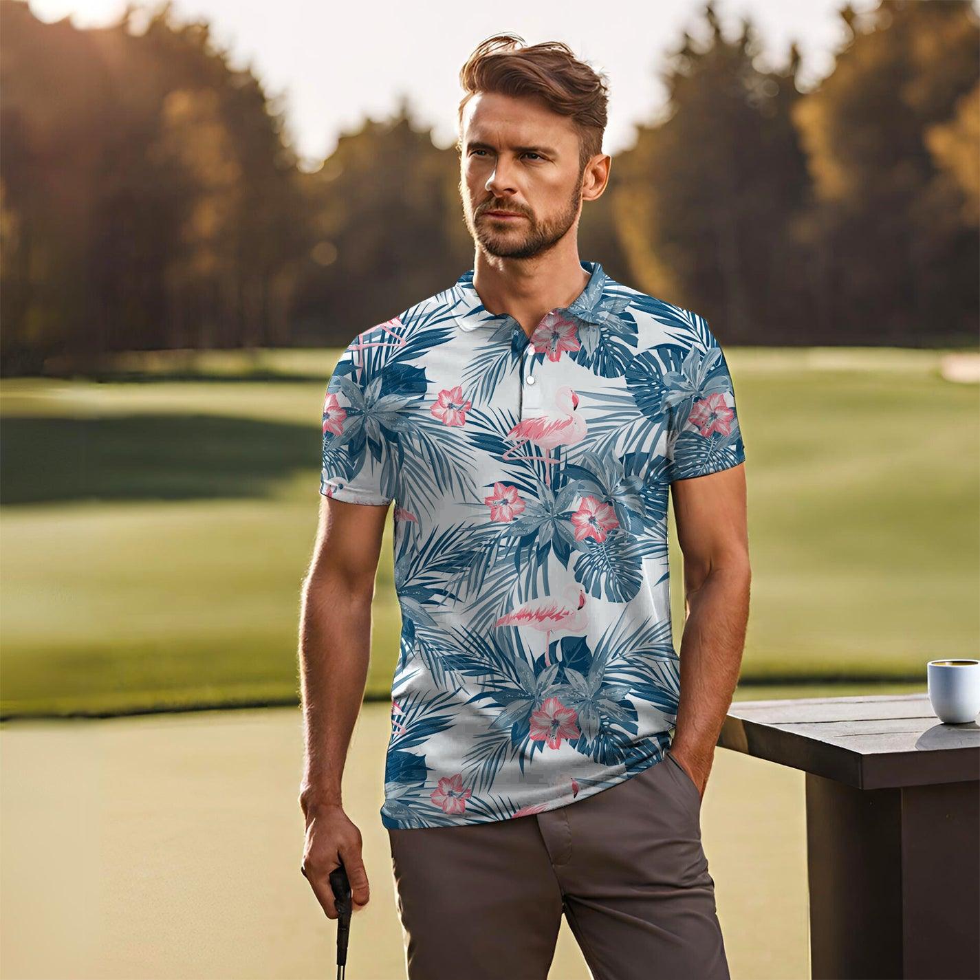 Blue leaf flamingo Mens Polo