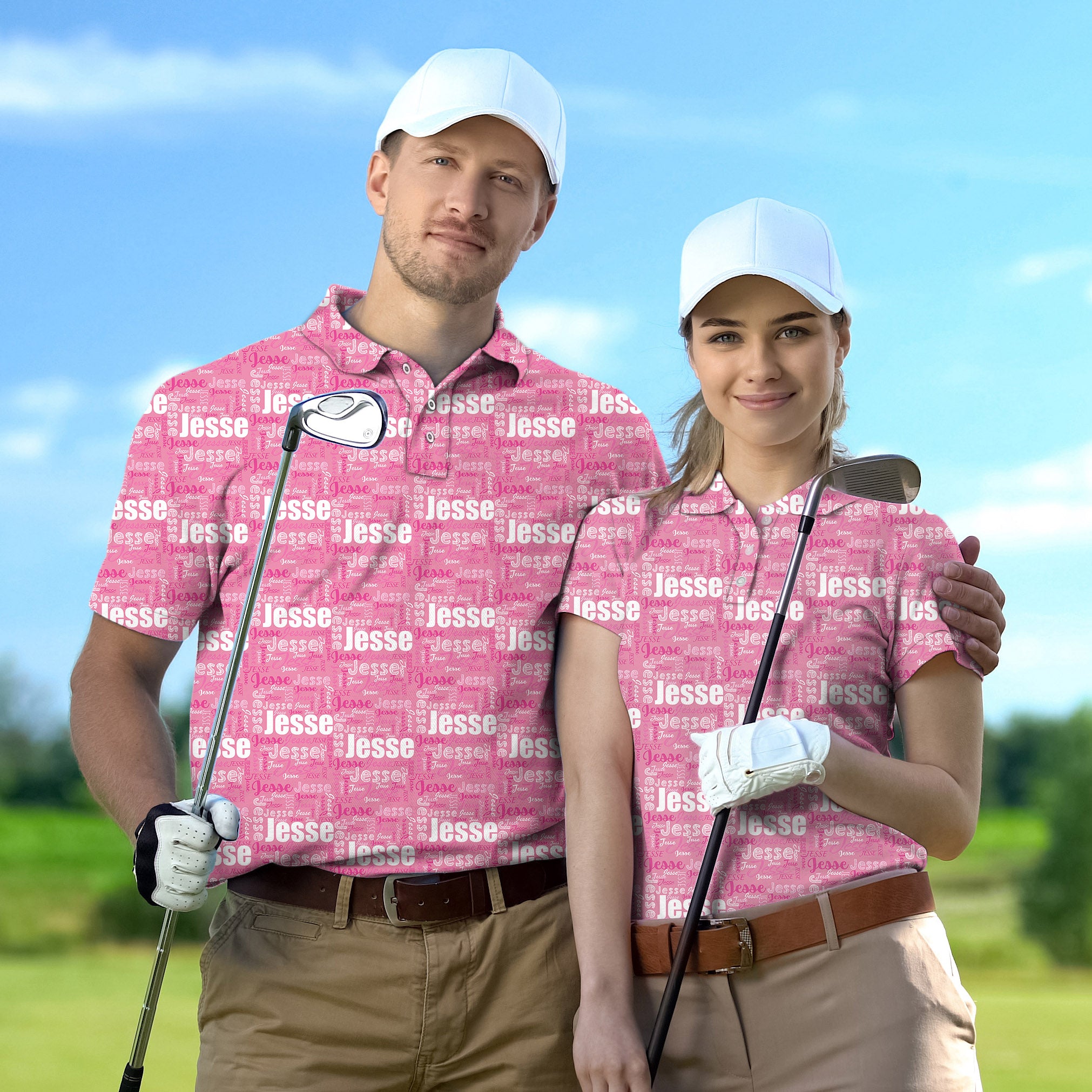 Golf Polo Couple Family set Custom name mulberry tournament