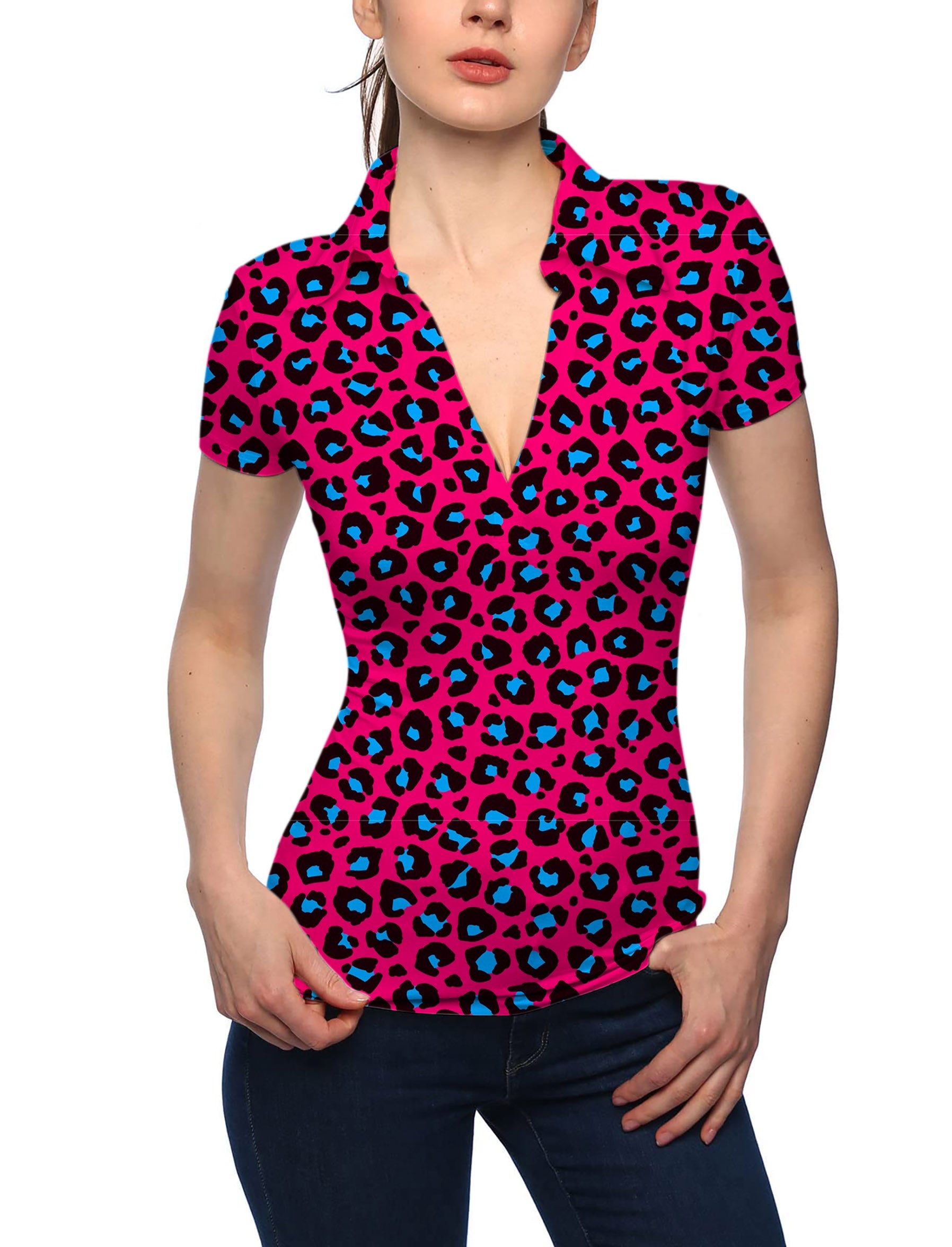 Women's Red Jaguar V Neck Golf Polo