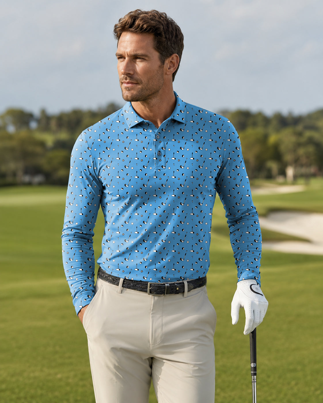 Men's Sky-blue golf life Long-sleeved Polo
