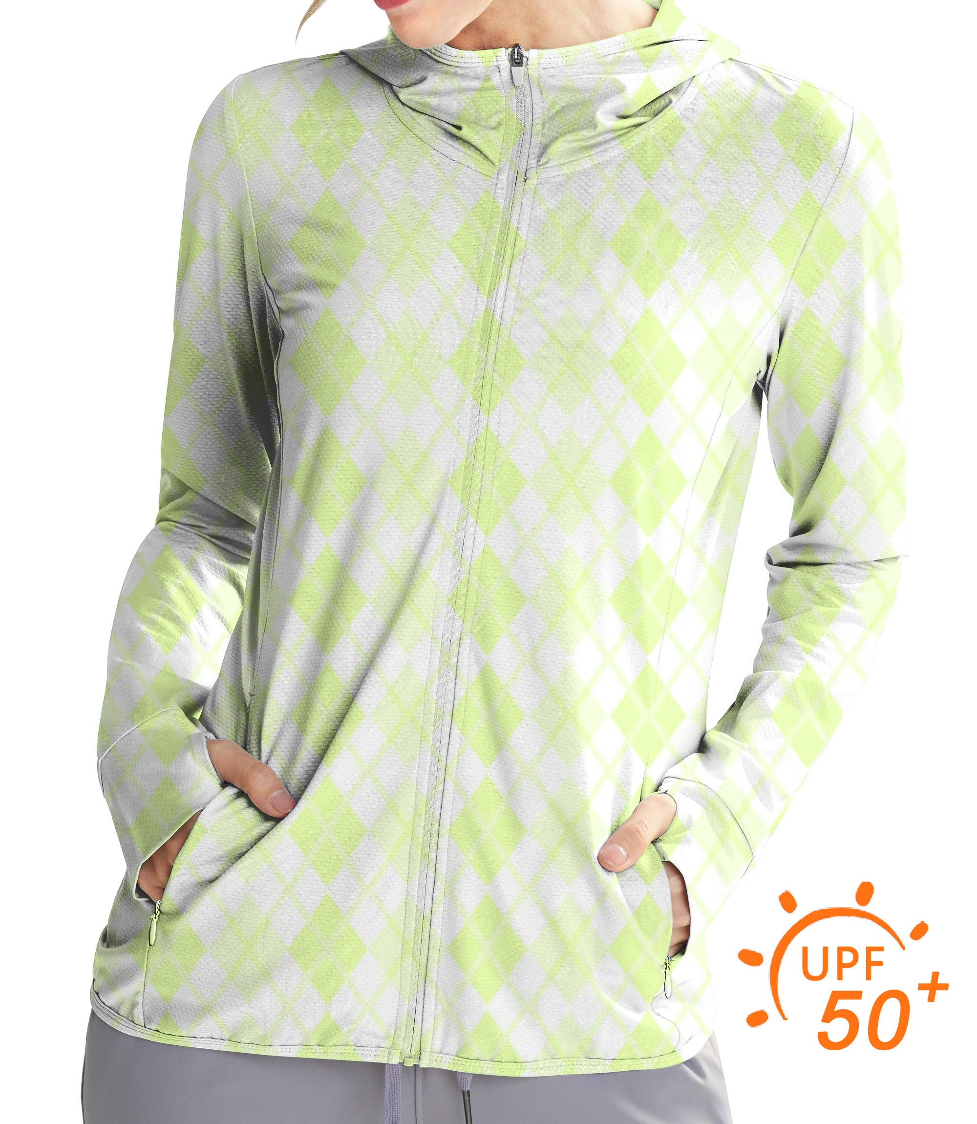 Women's Outdoor green grid Golf Sun Protection Slim Fit zip hoodies