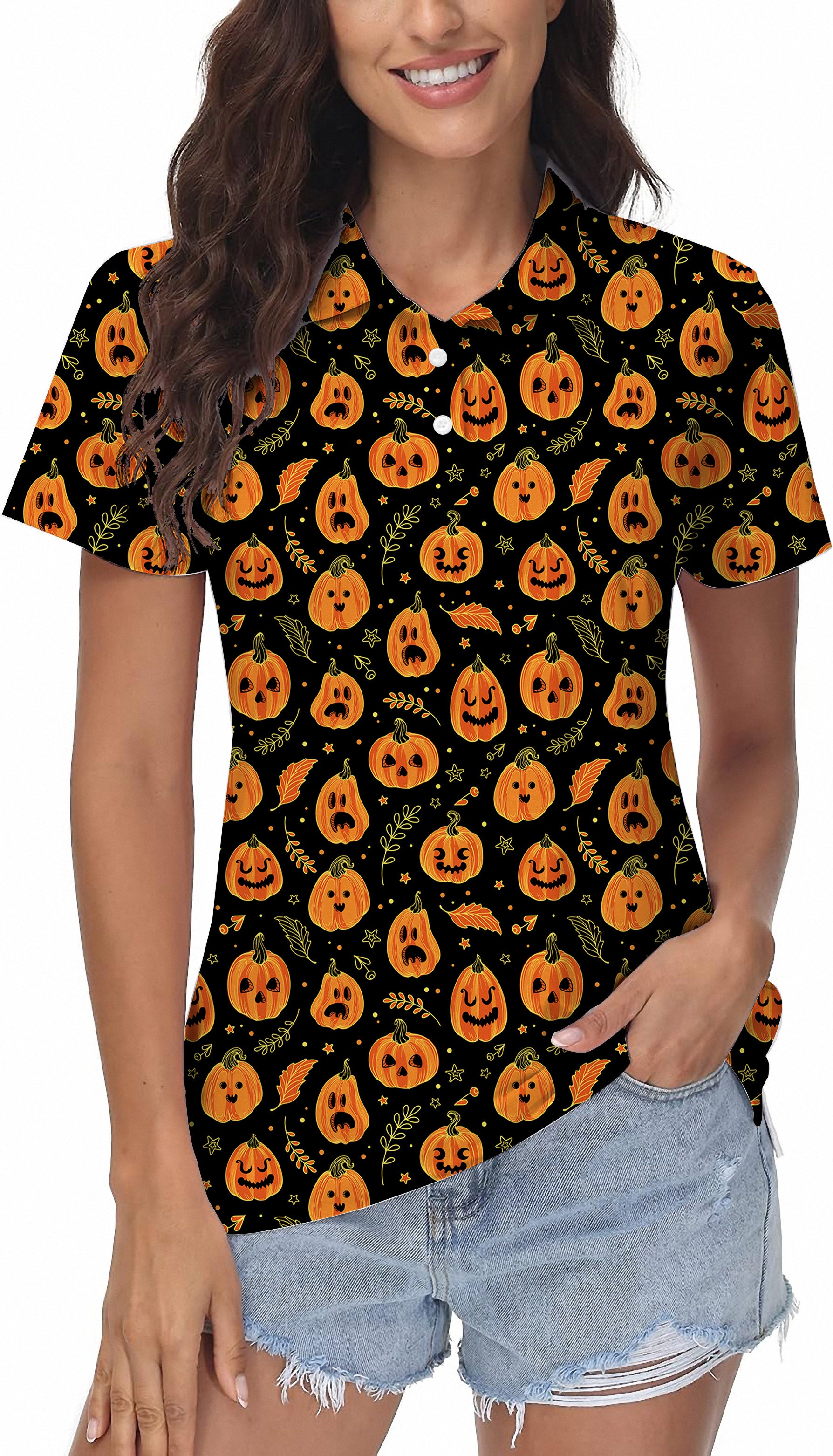 Halloween Kawaii Pumpkin Bones Women's Golf Polo