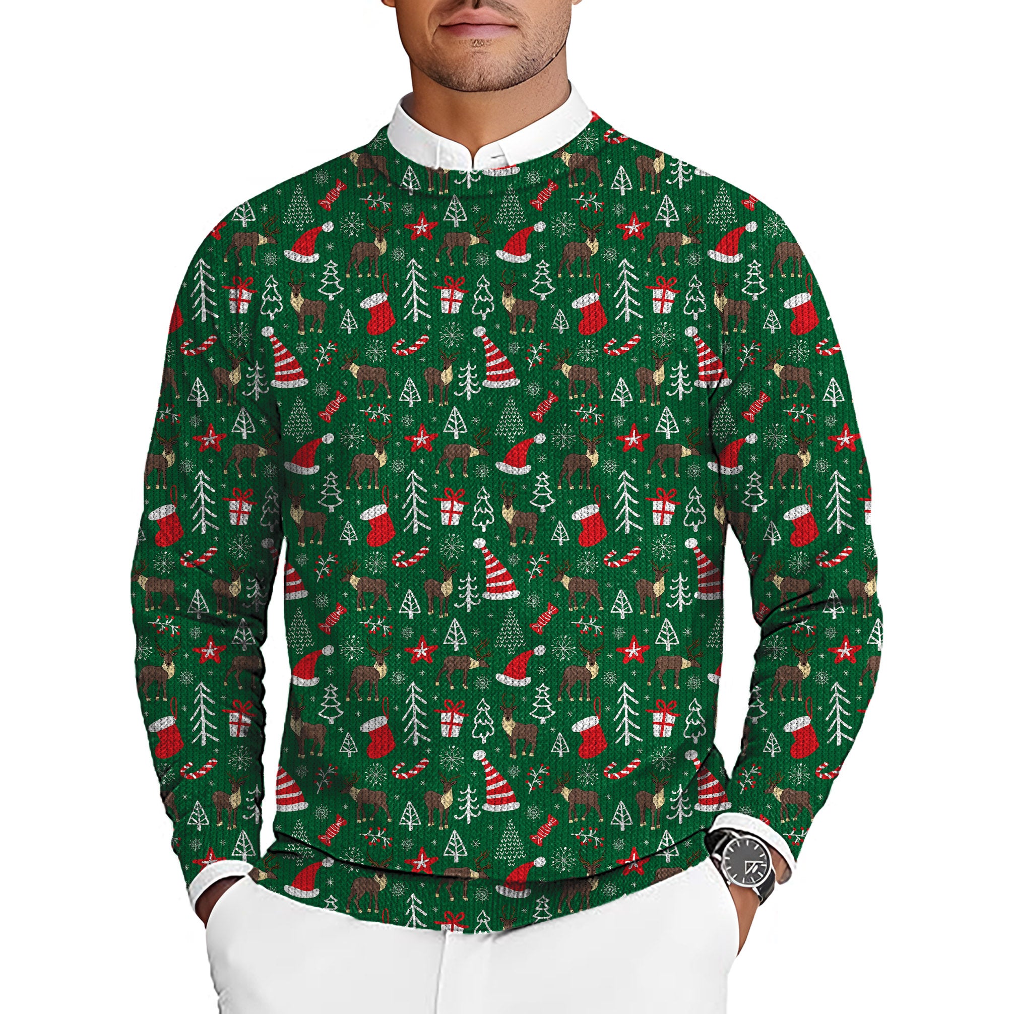 Elk deer Christmas Men's Golf Crewneck Pullover Sweaters Ugly Sweater