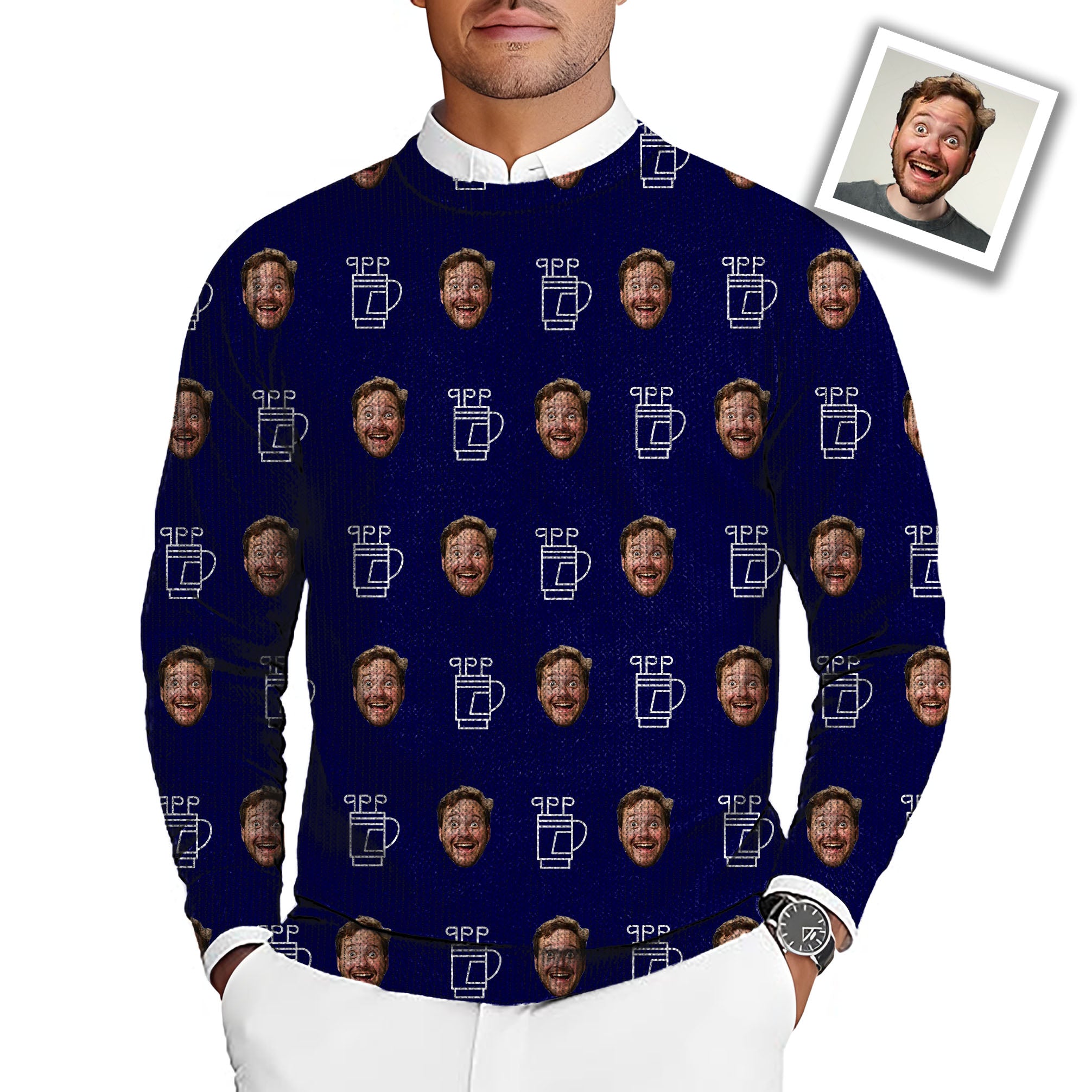 Custom Photo Funny Face Men's Golf Crewneck Pullover Sweaters Ugly Sweater