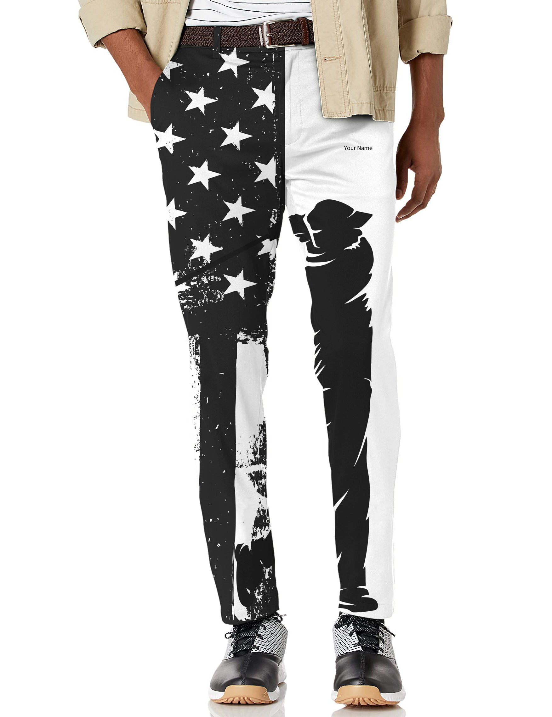 Personalized embroidery Your Name Men's American Flag Stretch Golf Pants