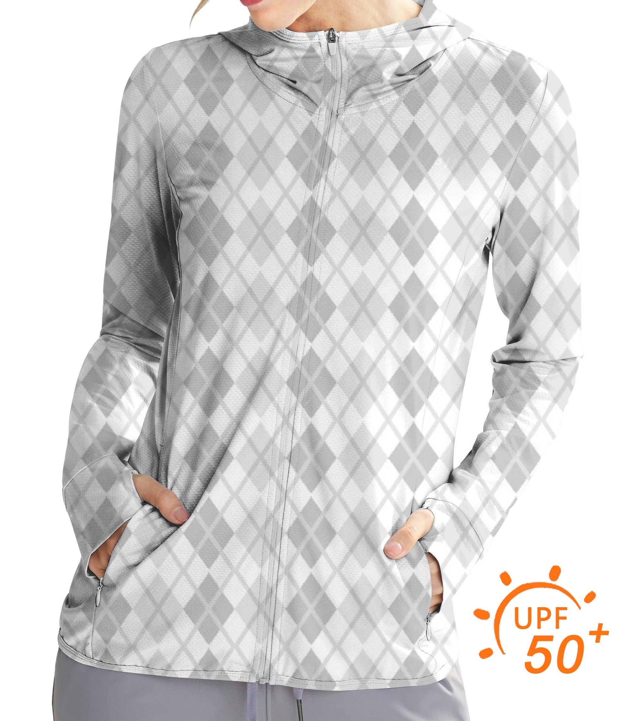 Women's Outdoor grey grid Golf Sun Protection Slim Fit zip hoodies