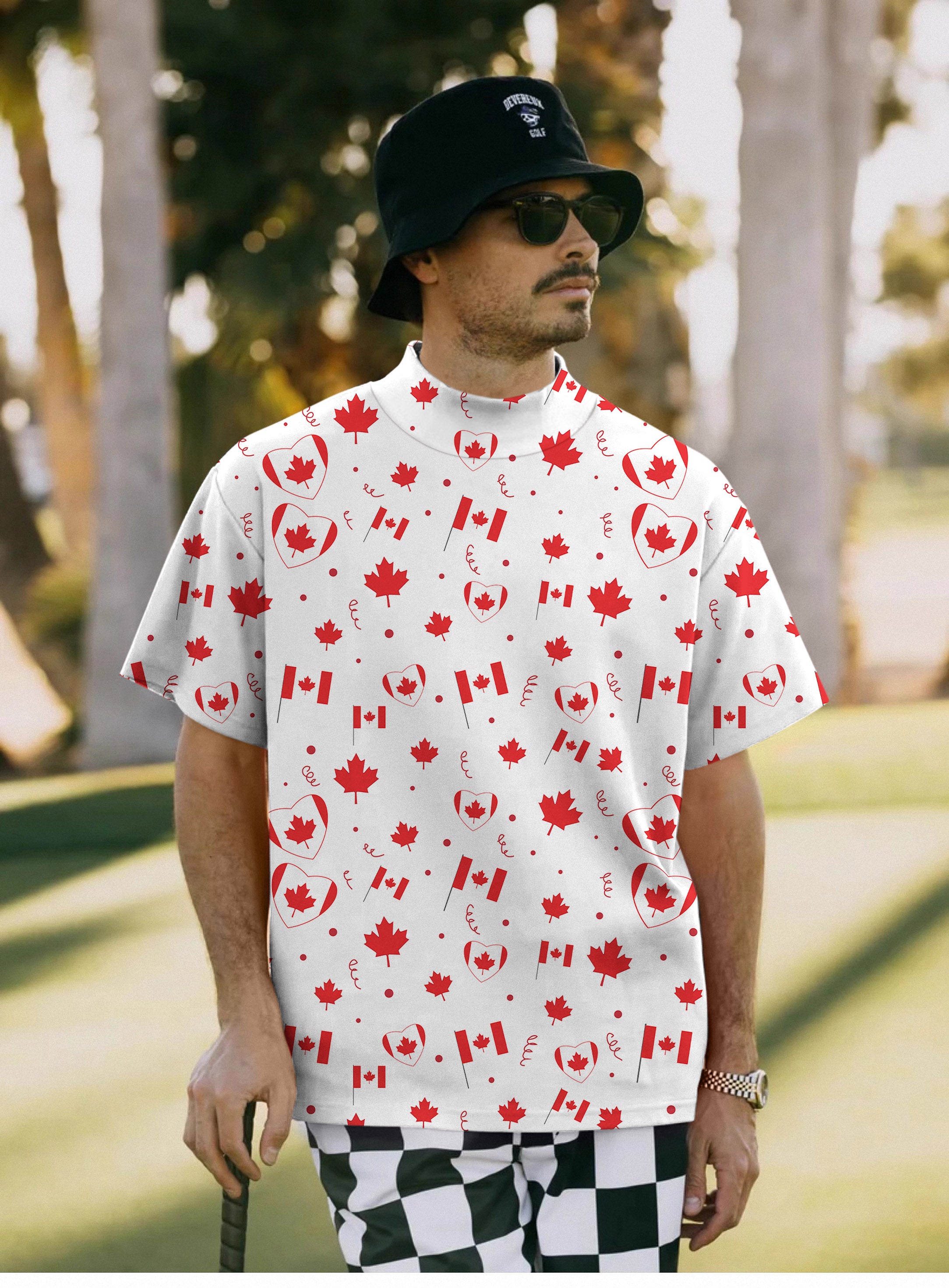 Men's Canadian Patriotic Flag Pullover High neck Long/Short sleeve T-Shirt