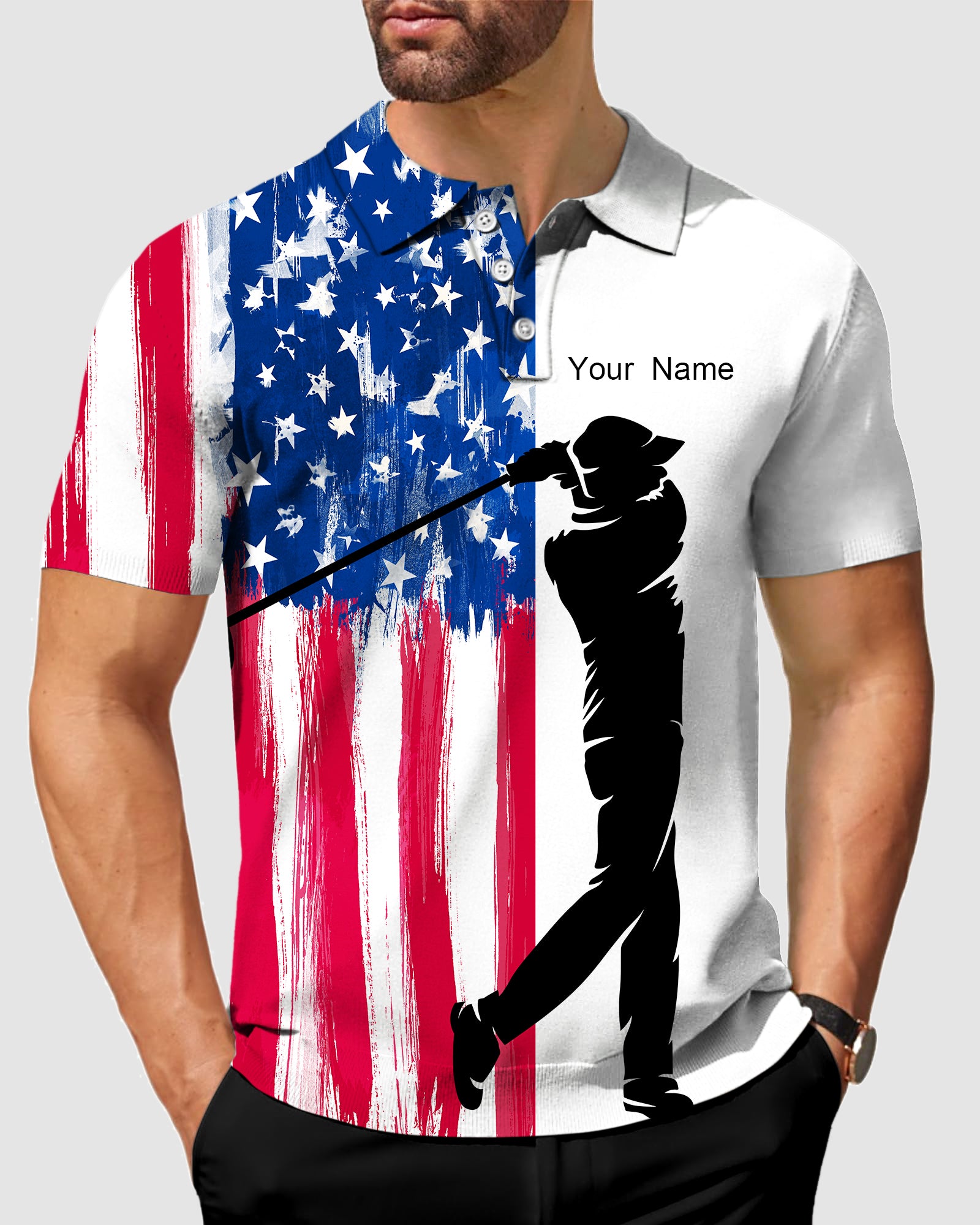 Personalized embroidery Your Name Men's American flag play golf Polo