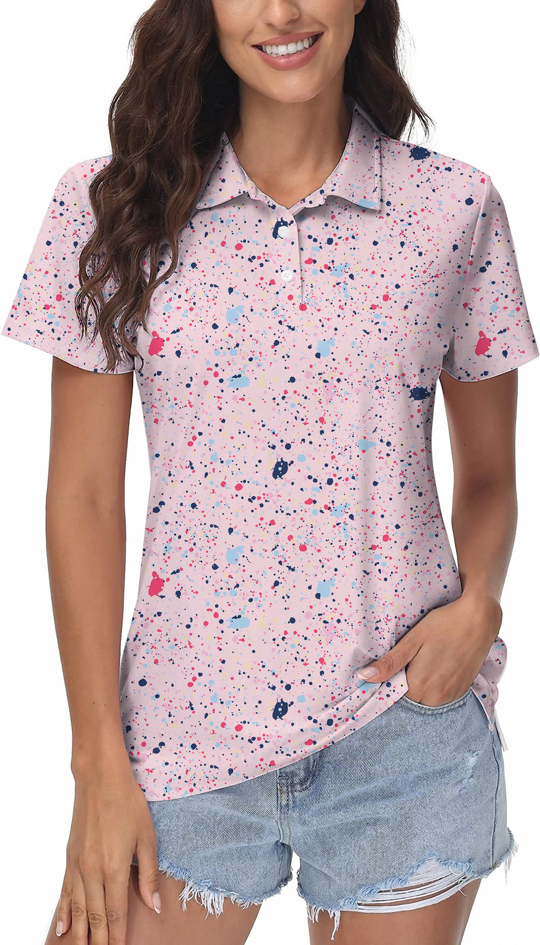 Black Pink Ink Dots Women's Golf Polo
