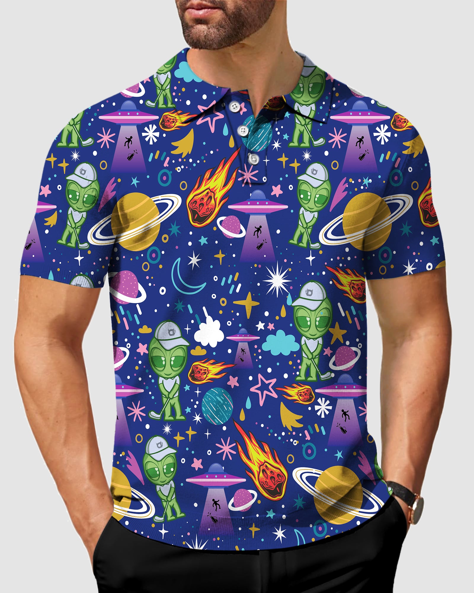 Men's alien and star golf polo