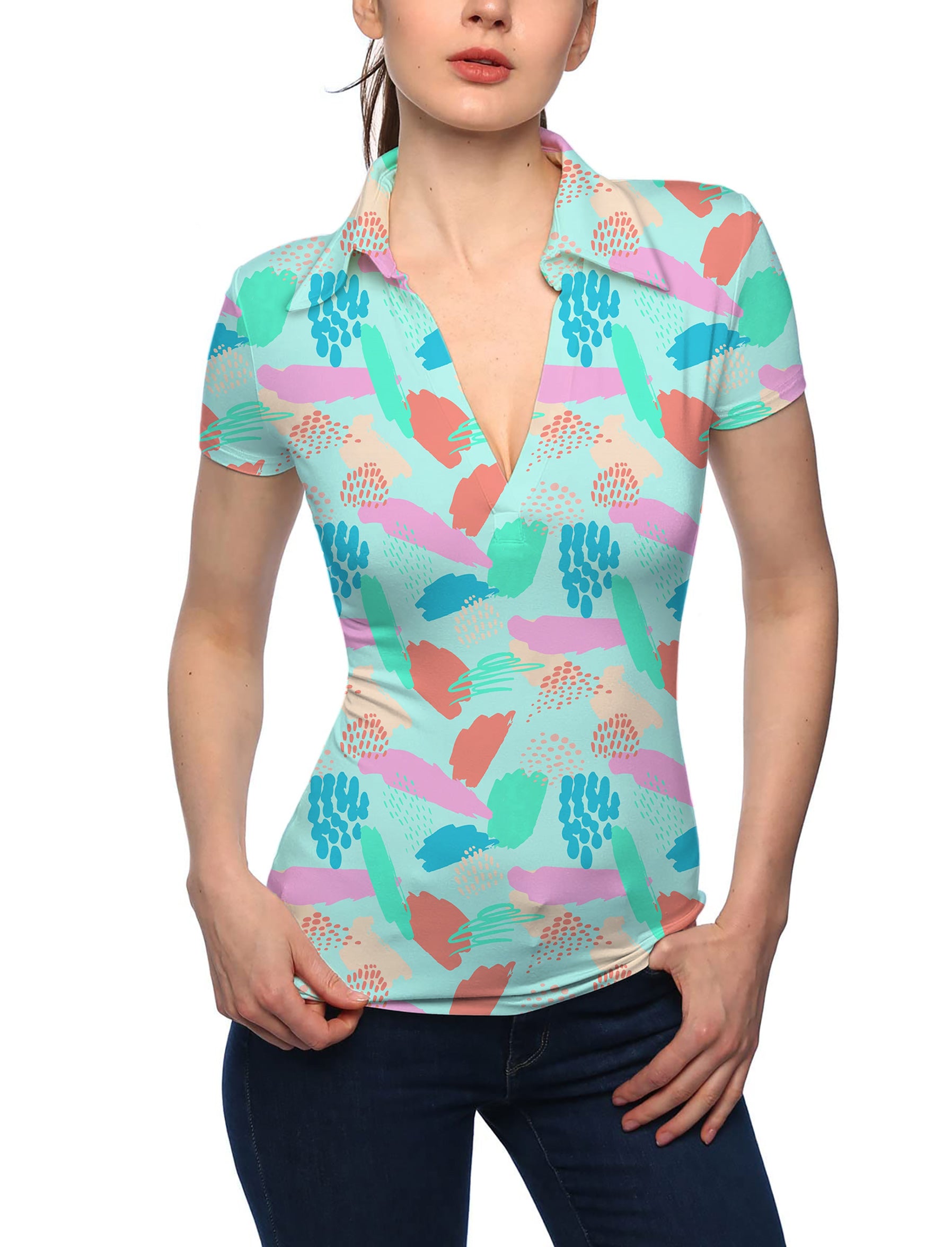 Women's Graffiti V Neck Golf Polo