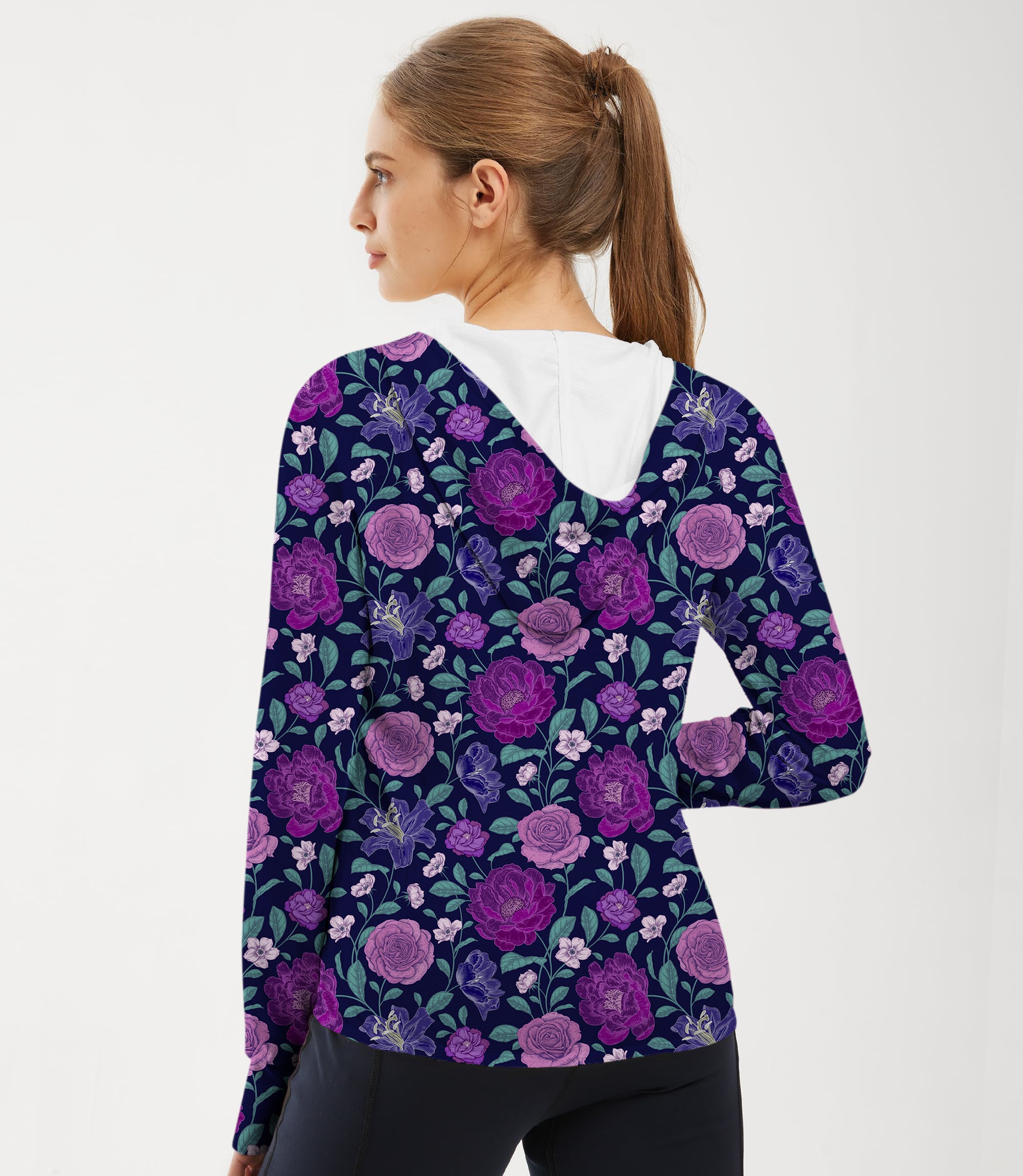 Women's Outdoor Purple Floral Golf Sun Protection Slim Fit zip hoodies
