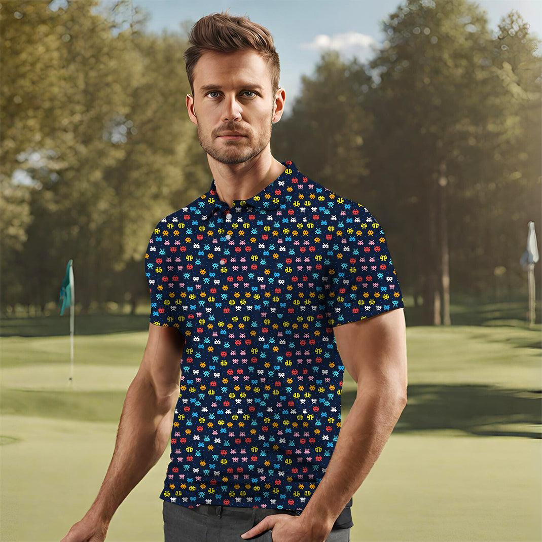 Men's Funny Pixel Monsters golf polo