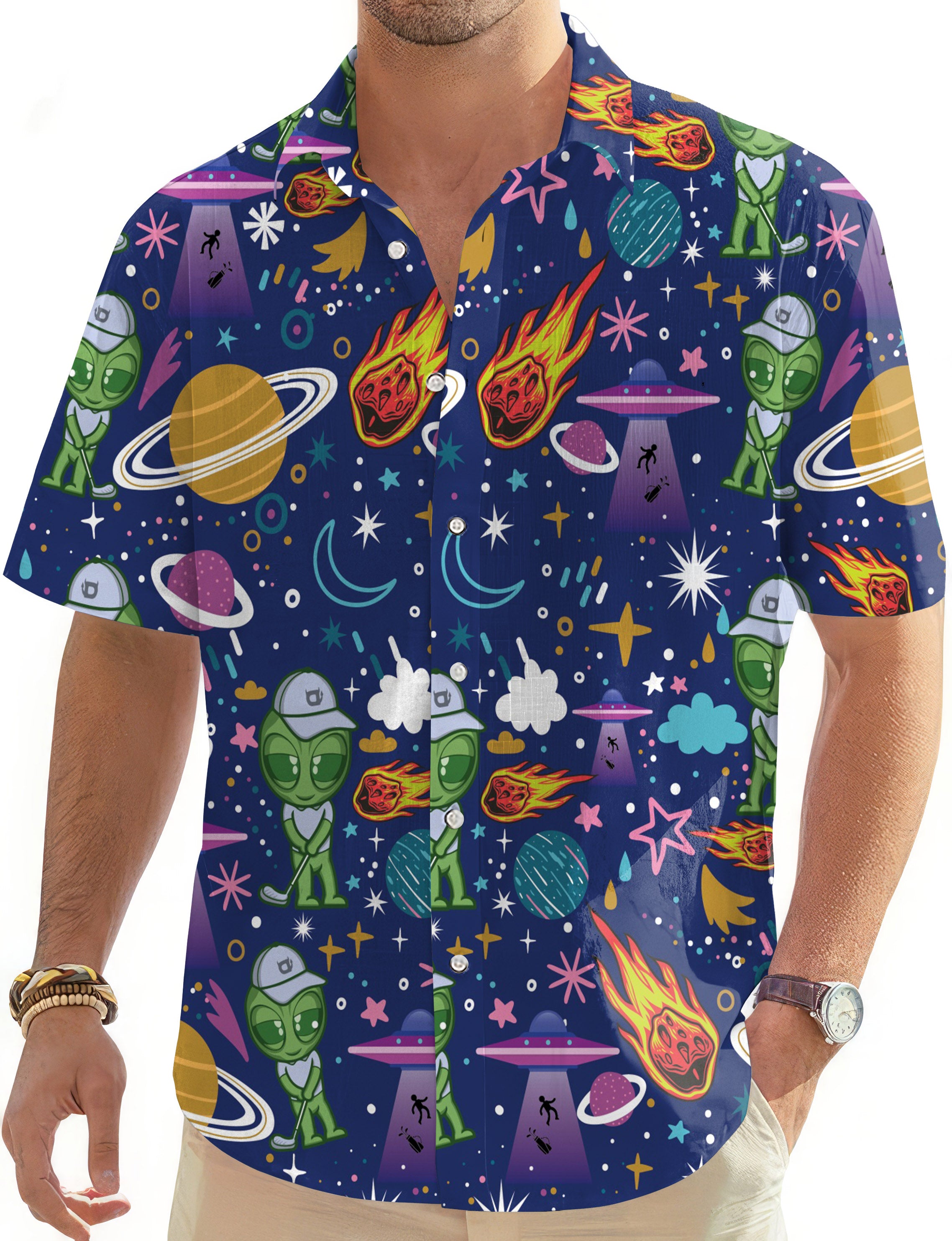 Alien Army-Men's Golf Hawaiian Shirts Button Down Shirt