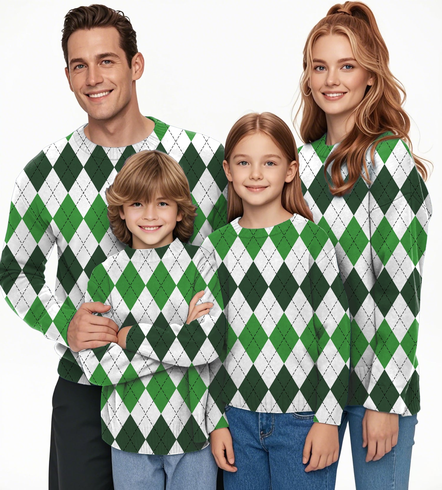 St. Patricks day Argyle plaid Crewneck Pullover Ugly Sweater Men Women boy girl family
