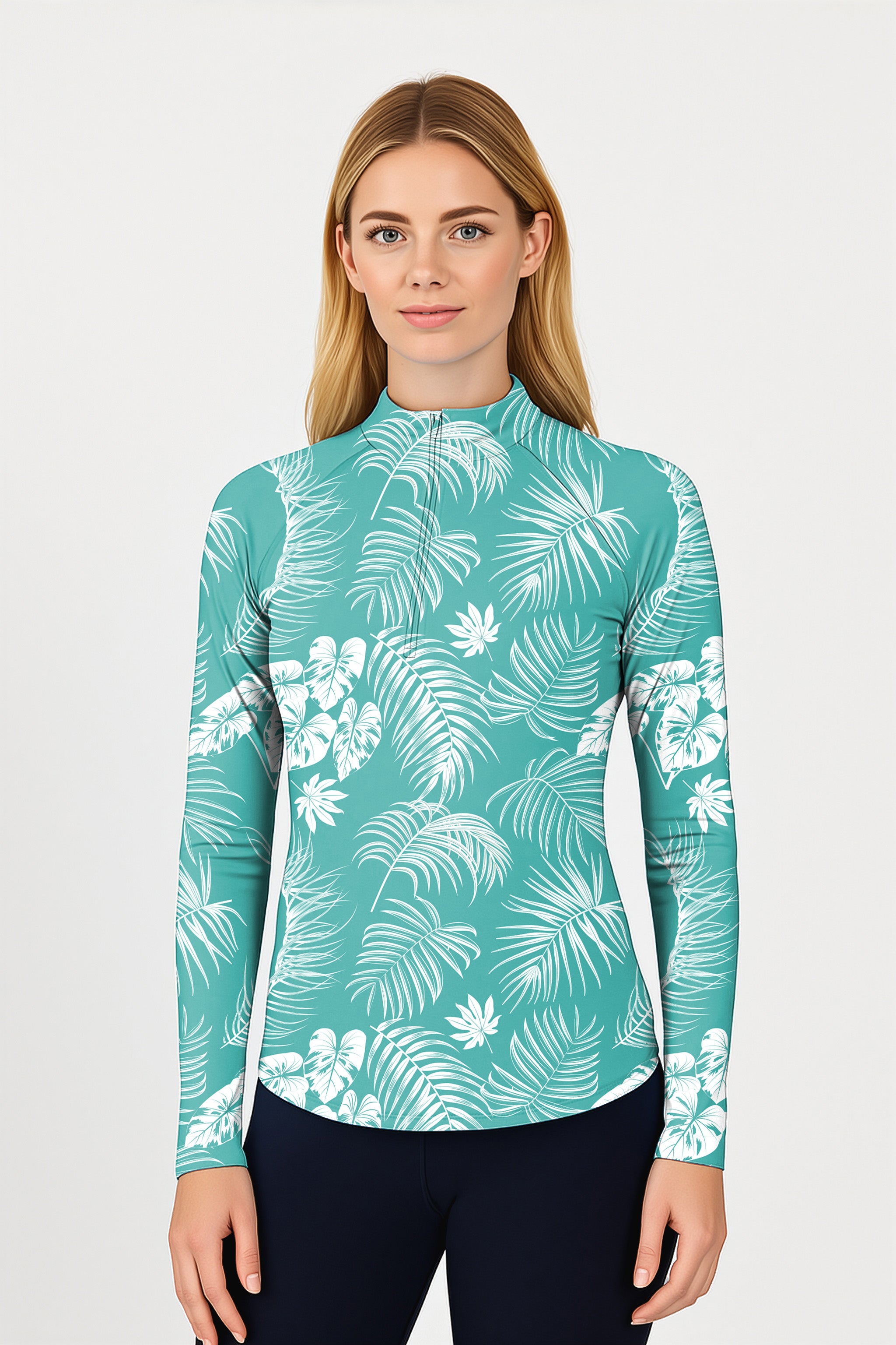 Teal Paradise Women's Golf Active 3/4 Zipper Top Long Sleeves