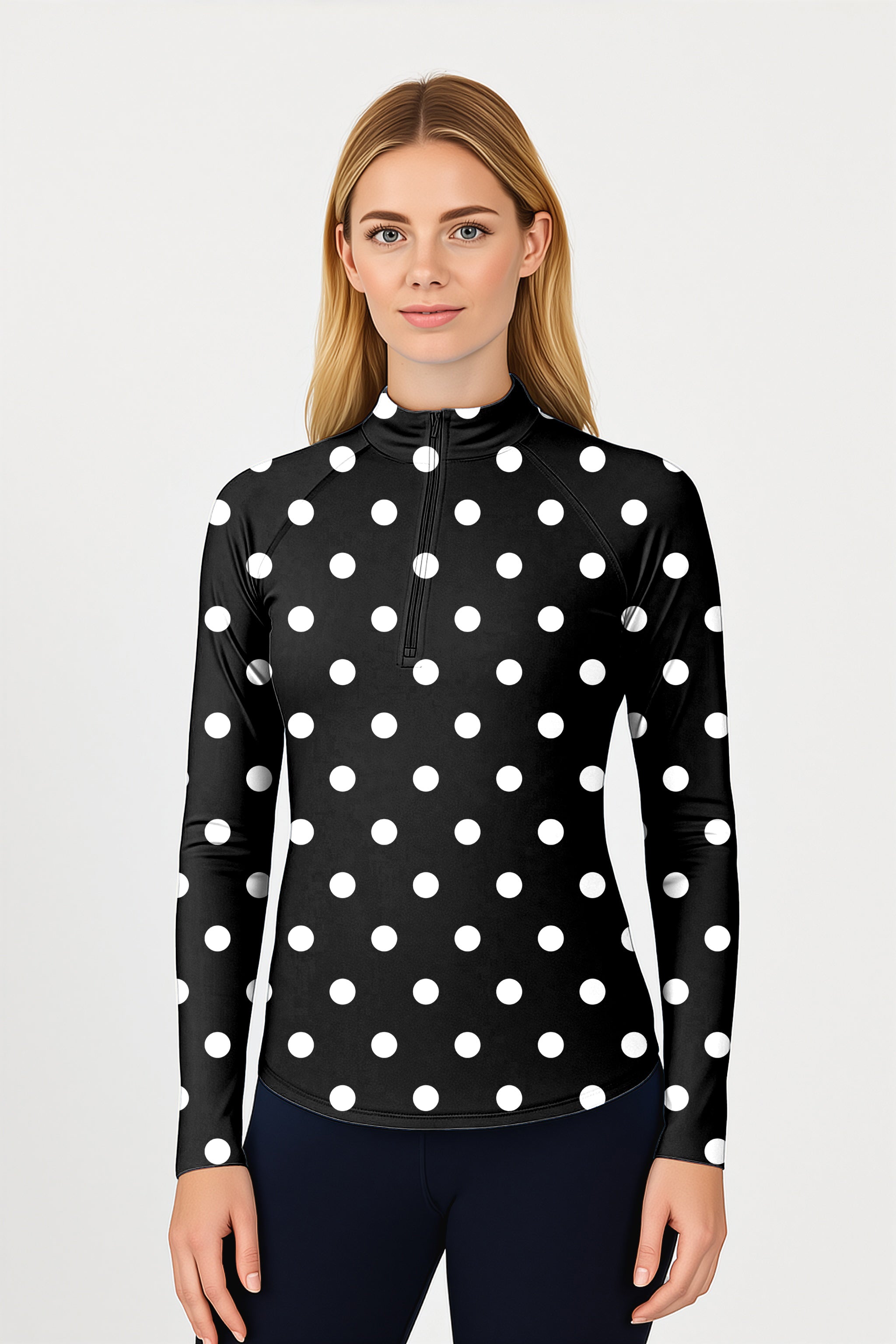 Pink Polka Dots Women's Golf Active 3/4 Zipper Top Long Sleeves