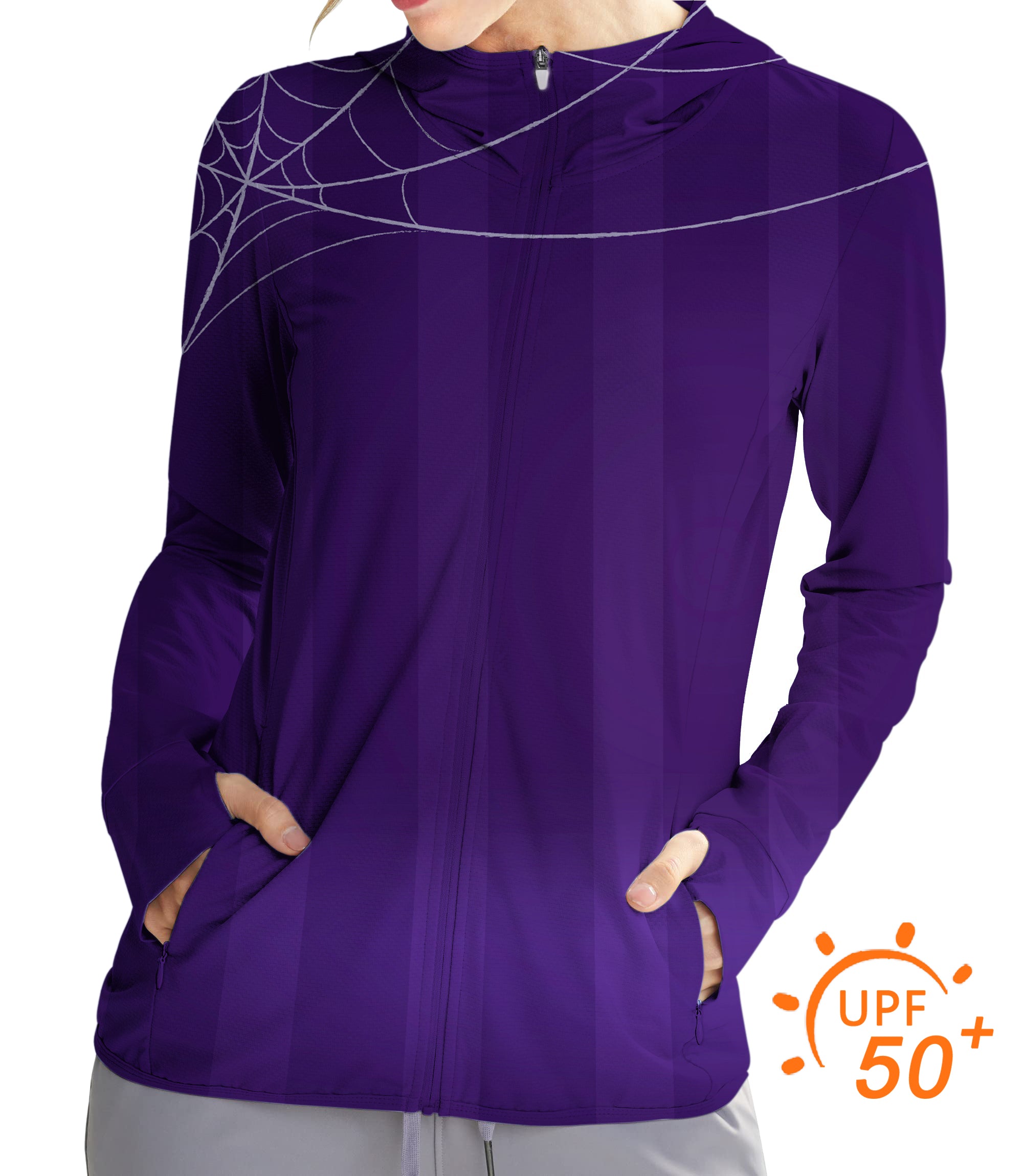 Women's Outdoor Halloween purple spiderweb Golf Sun Protection Slim Fit zip hoodies